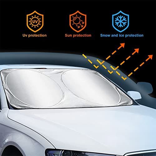 150x70cm Car Windscreen Sun Shade Front Windshield Sunshade Foldable Cover Visor Sunshades Reflective UV Dust Protector Automotive Ray Protection Block Parasol Keep Vehicle Cool Fit Various Sizes