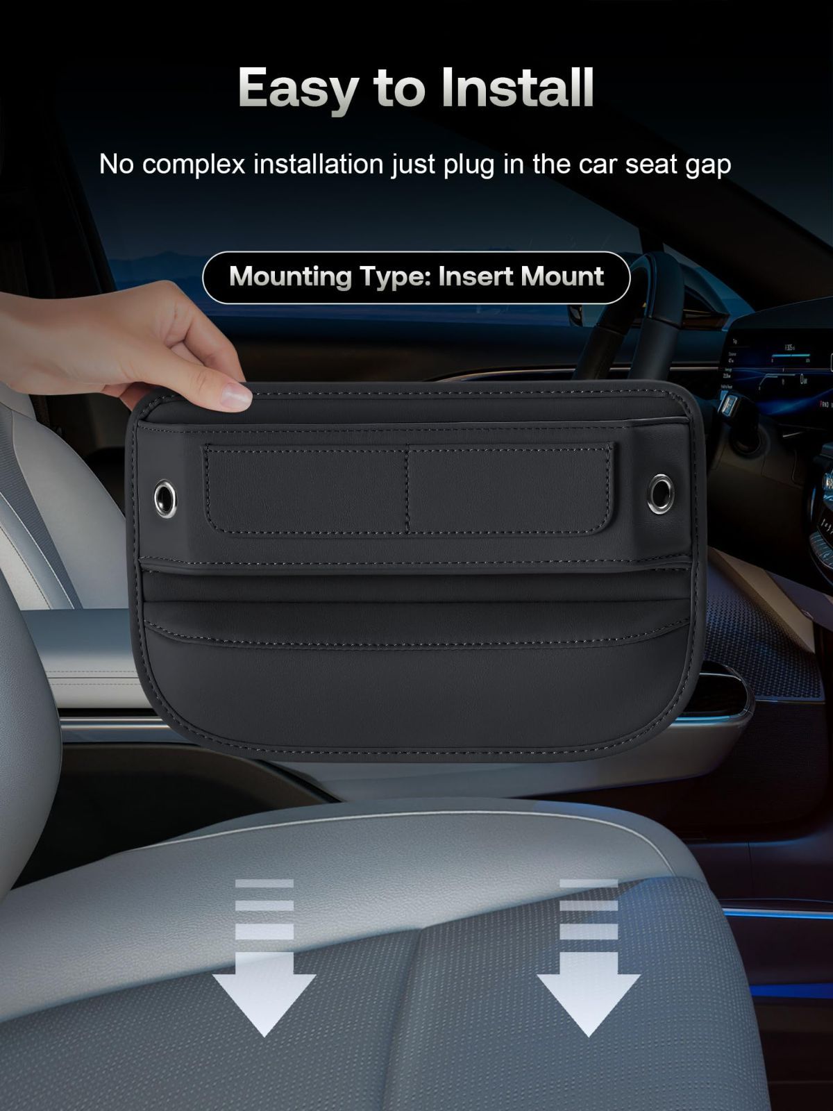 Universal Fit Premium Leather Car Seat Gap Filler Organizer, Center Console Organizer with Card Slots, Clever Gifts for Car SUV Truck Owners - Beige - Size 2PCS