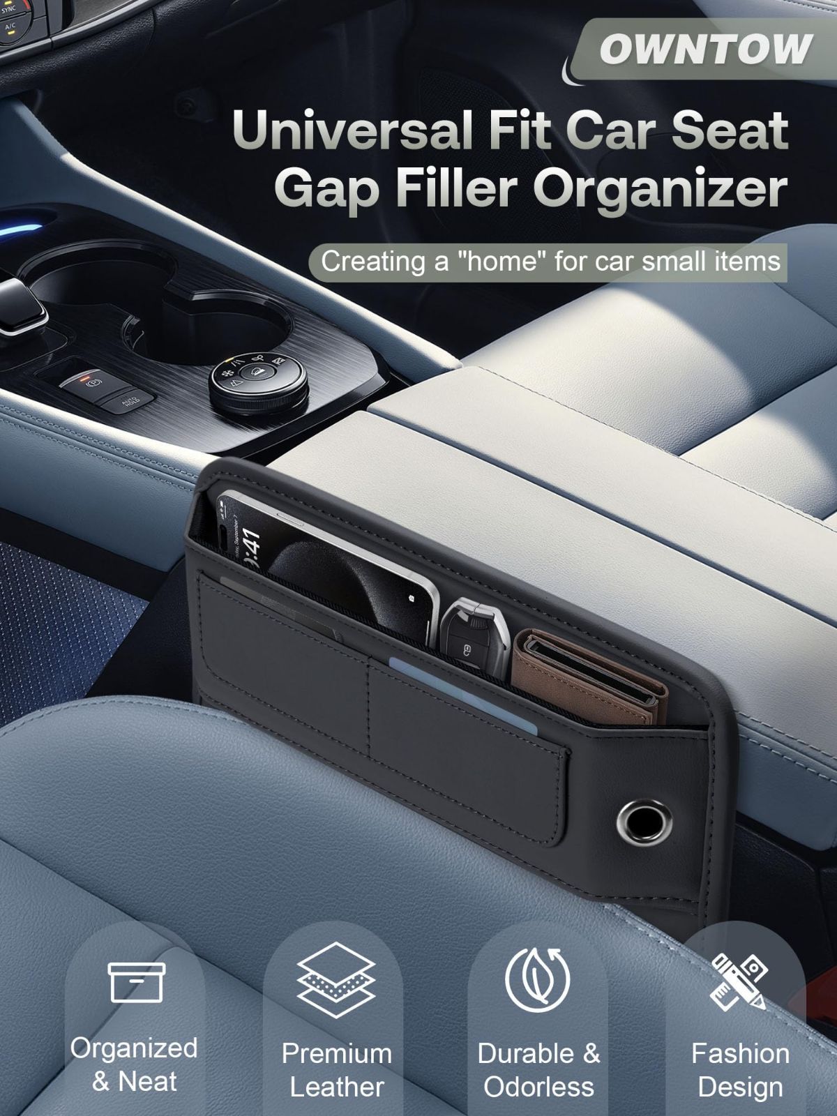 Universal Fit Premium Leather Car Seat Gap Filler Organizer, Center Console Organizer with Card Slots, Clever Gifts for Car SUV Truck Owners - Brown - Size 2PCS