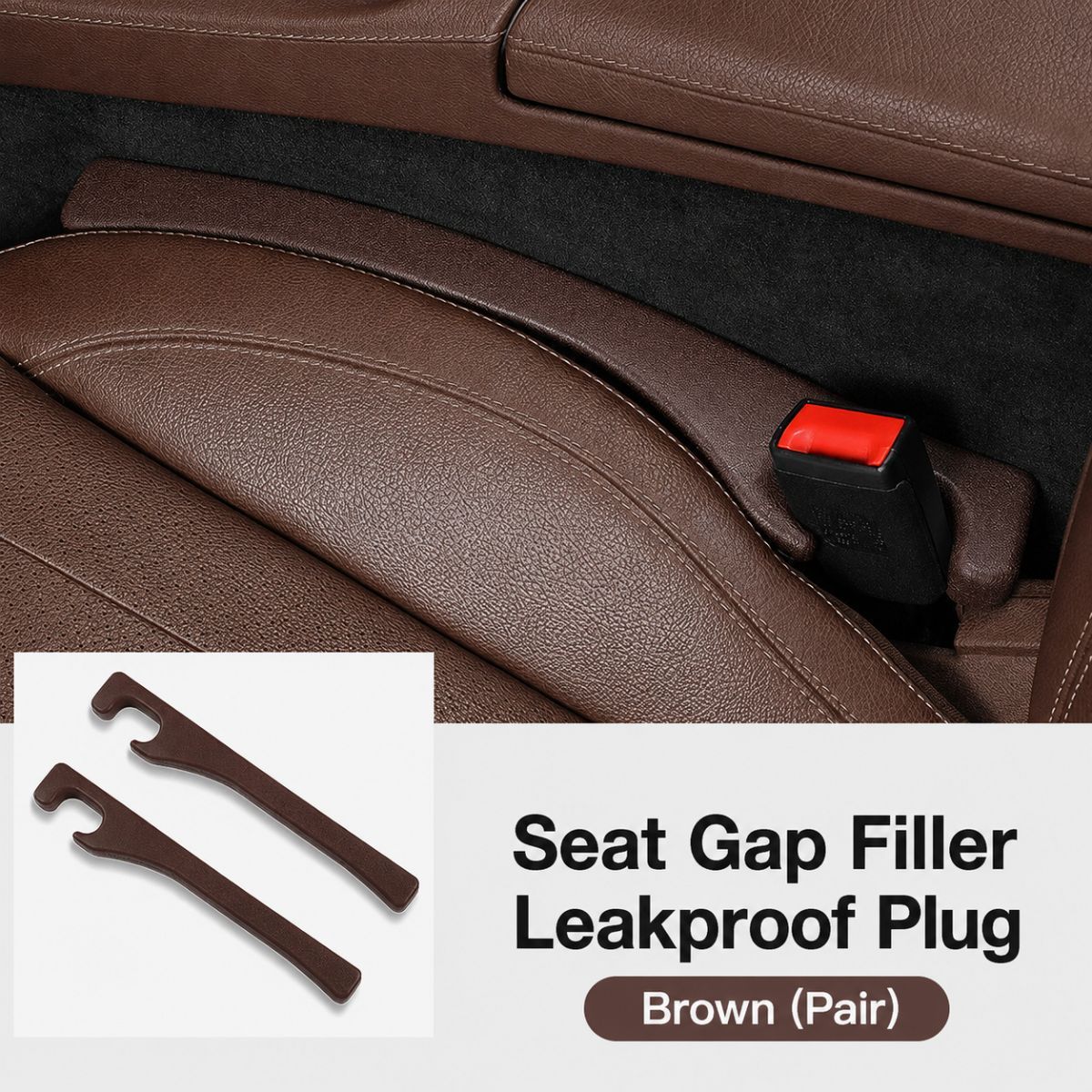 Car Seat Gap Filler 2 Pack, Universal Fit PU Leather Car Seat Gap Plug to Fill The Gap Between Seat and Console, Car Seat Crevice Blocker Stop Things from Dropping - Brown - Size 2PCS