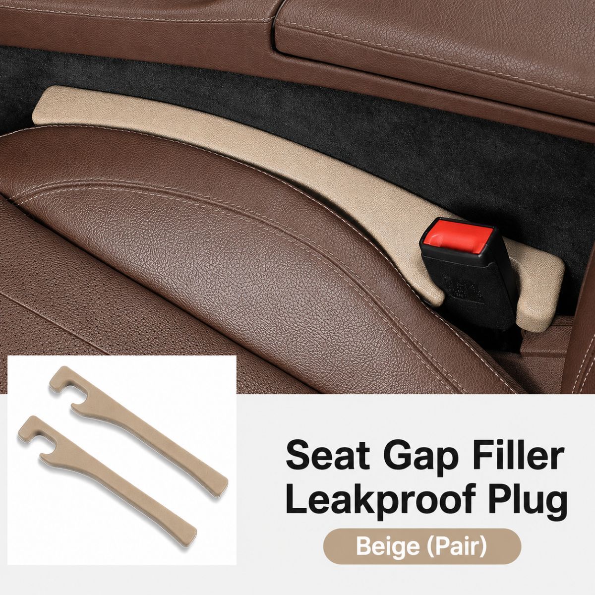 Car Seat Gap Filler 2 Pack, Universal Fit PU Leather Car Seat Gap Plug to Fill The Gap Between Seat and Console, Car Seat Crevice Blocker Stop Things from Dropping - Brown - Size 2PCS