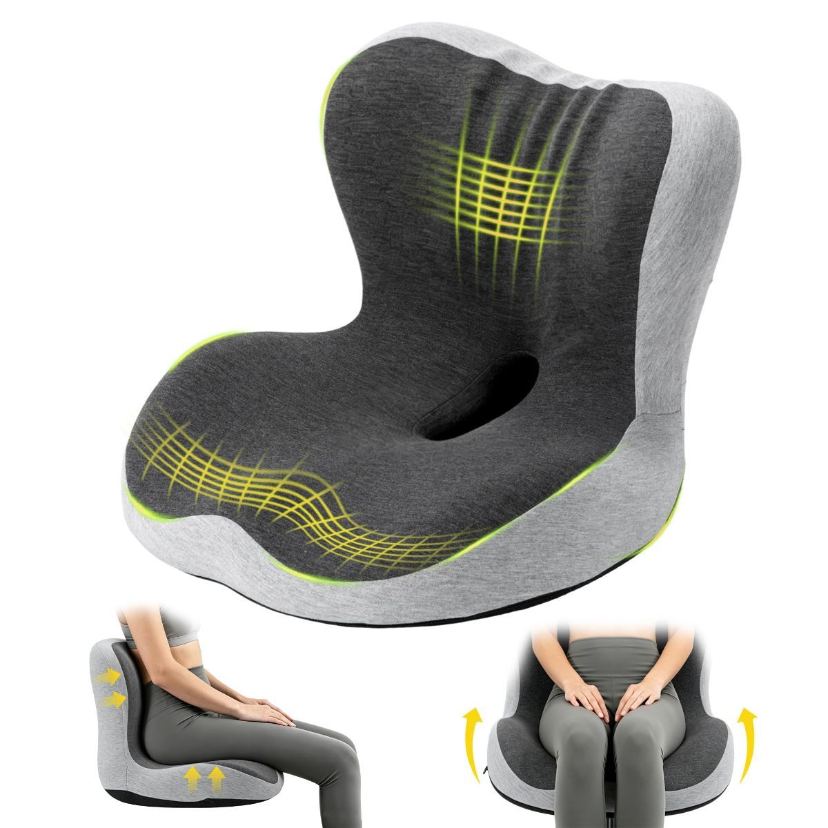 Memory Foam Seat Cushion for Office Chair - Sciatica Pain Relief Coccyx Cushion for Tailbone Pain - Orthopedic Gel Seat Cushion for Car & Desk - Non-Slip Bottom with Breathable Cover - Black-Gray - Size 38cm*38.5cm*33cm