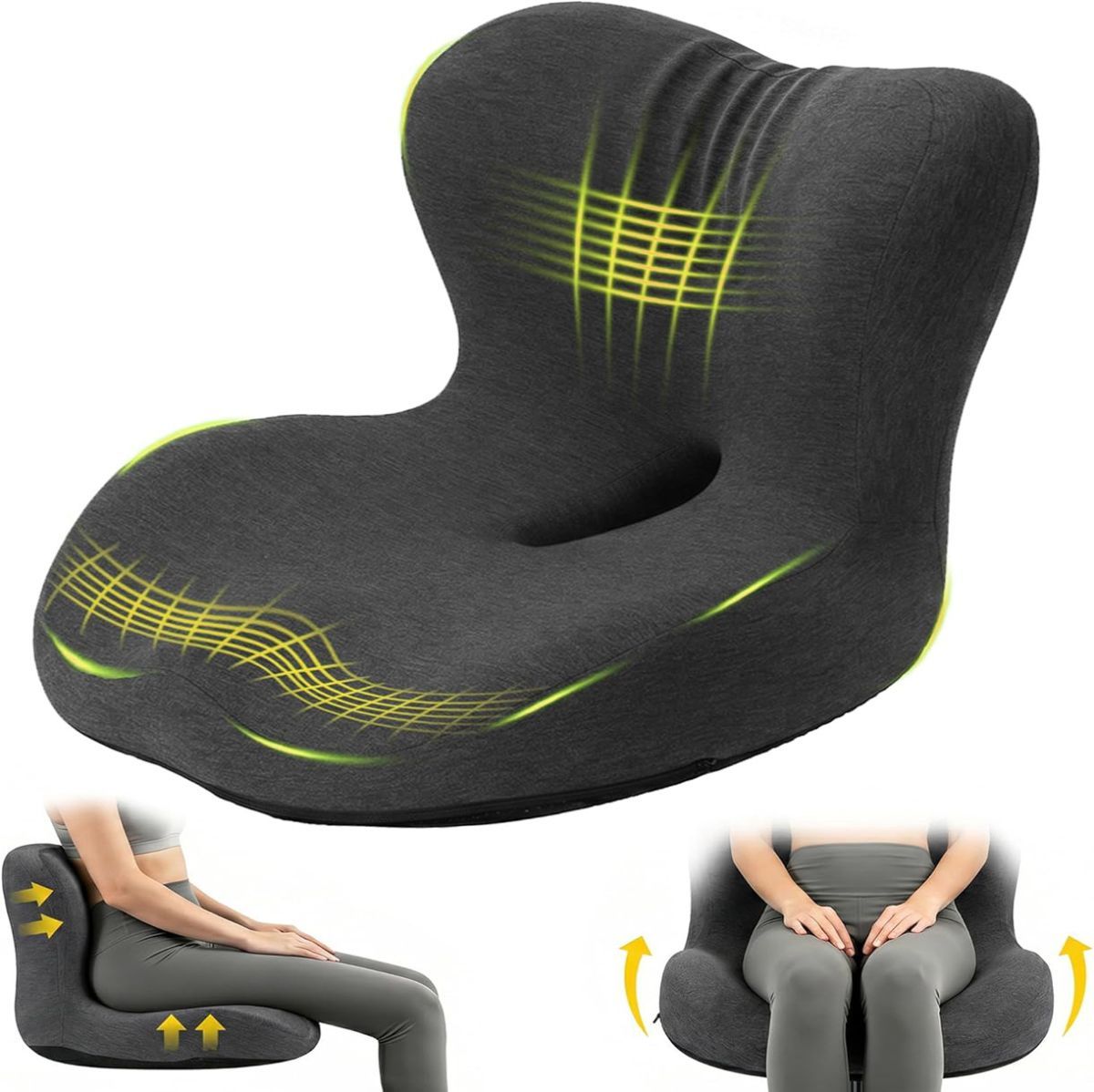 Memory Foam Seat Cushion for Office Chair - Sciatica Pain Relief Coccyx Cushion for Tailbone Pain - Orthopedic Gel Seat Cushion for Car & Desk - Non-Slip Bottom with Breathable Cover - Black - Size 38cm*38.5cm*33cm