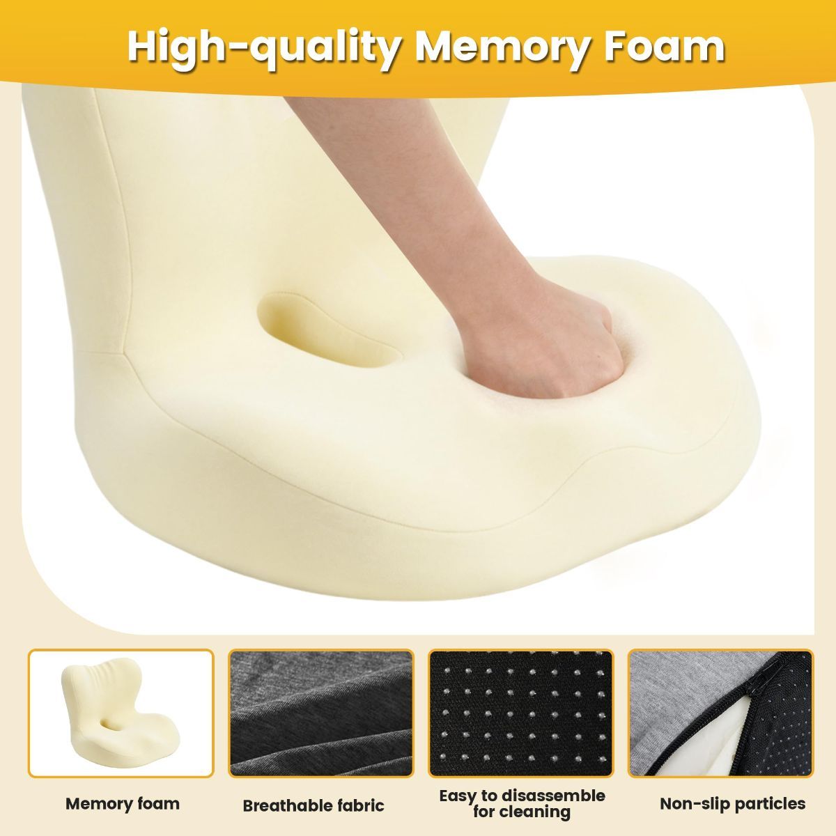 Memory Foam Seat Cushion for Office Chair - Sciatica Pain Relief Coccyx Cushion for Tailbone Pain - Orthopedic Gel Seat Cushion for Car & Desk - Non-Slip Bottom with Breathable Cover - Black - Size 38cm*38.5cm*33cm