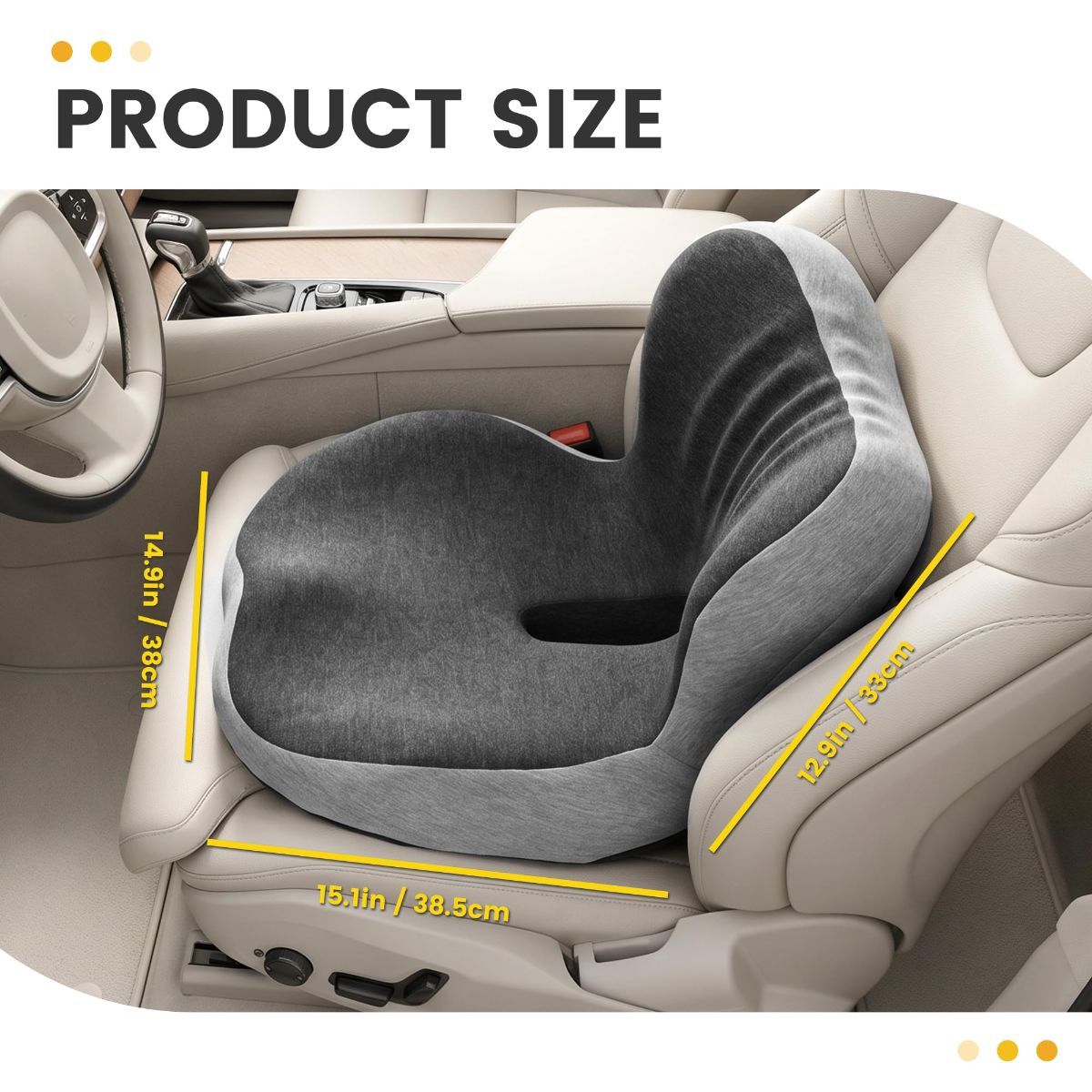 Memory Foam Seat Cushion for Office Chair - Sciatica Pain Relief Coccyx Cushion for Tailbone Pain - Orthopedic Gel Seat Cushion for Car & Desk - Non-Slip Bottom with Breathable Cover - Black - Size 38cm*38.5cm*33cm