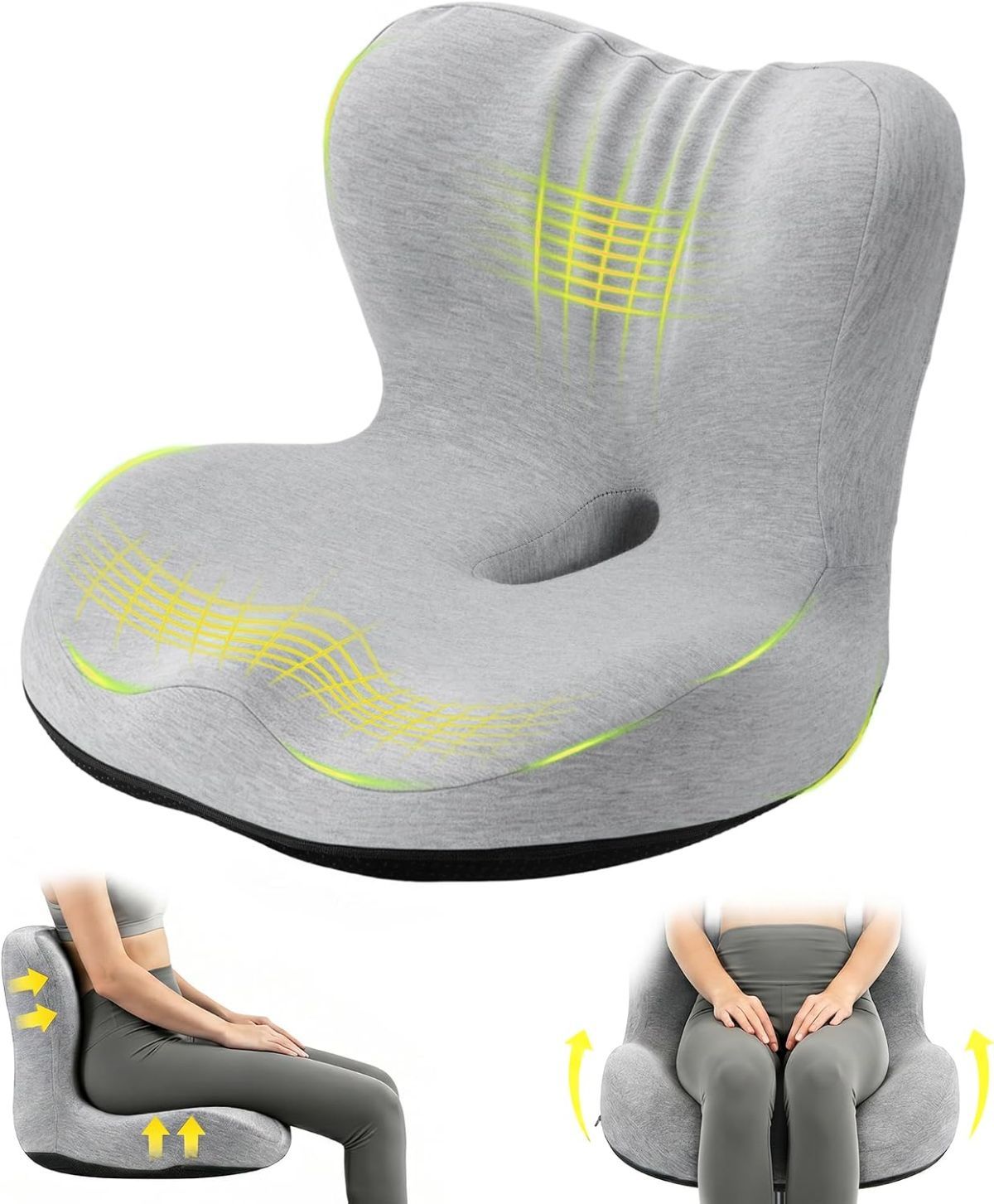 Memory Foam Seat Cushion for Office Chair - Sciatica Pain Relief Coccyx Cushion for Tailbone Pain - Orthopedic Gel Seat Cushion for Car & Desk - Non-Slip Bottom with Breathable Cover - Light Gray - Size 38cm*38.5cm*33cm