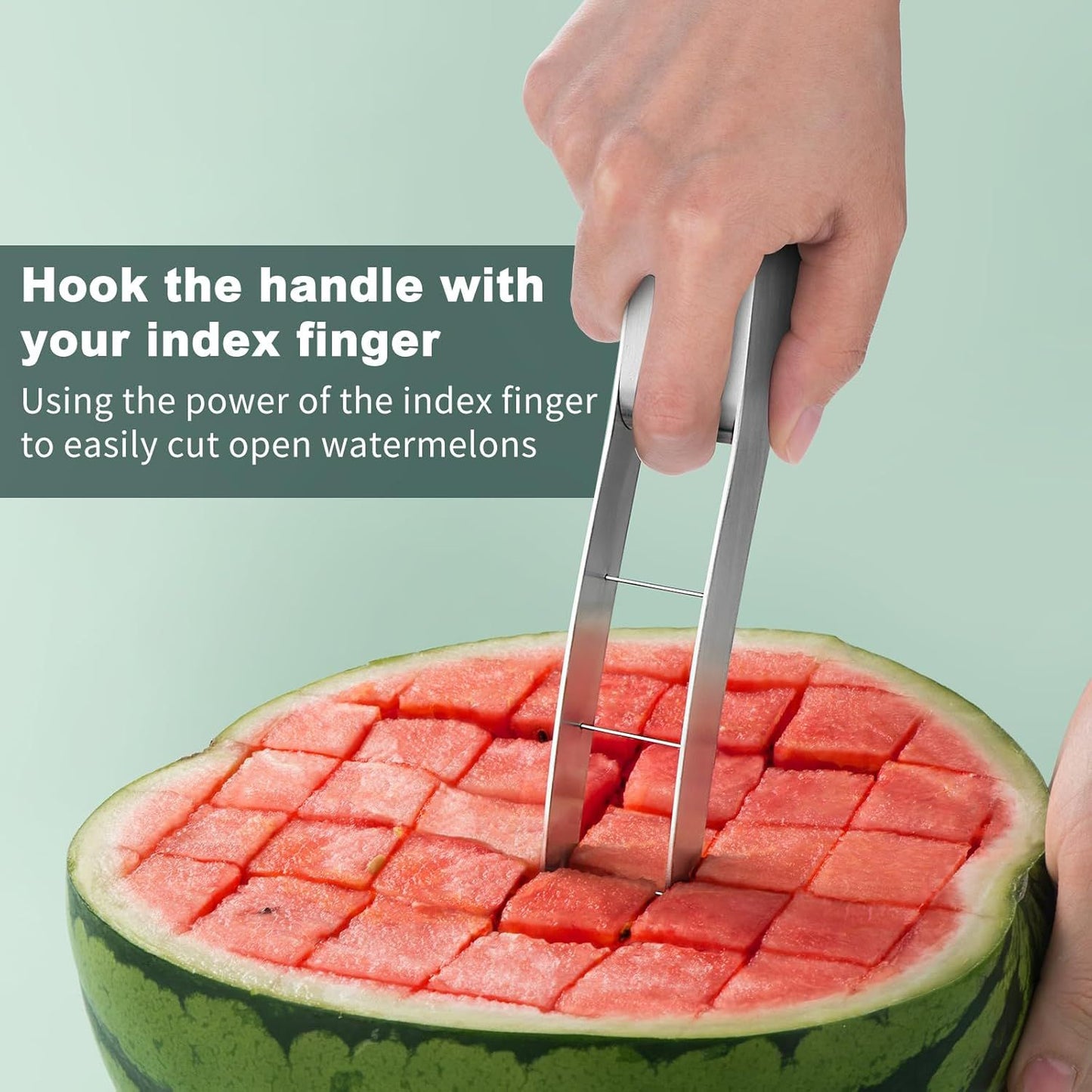 Stainless Steel Watermelon Cube Cutter Slicer, Ergonomic Handle Fruit Dicer for Kitchen and Outdoor Picnics (Silver)
