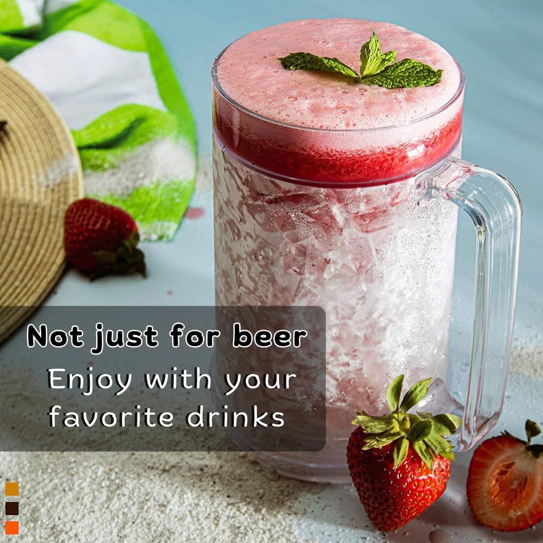 Double Wall Freezable Beer Mug, No-Ice Insulated Cup for Summer BBQs & Parties (Clear)