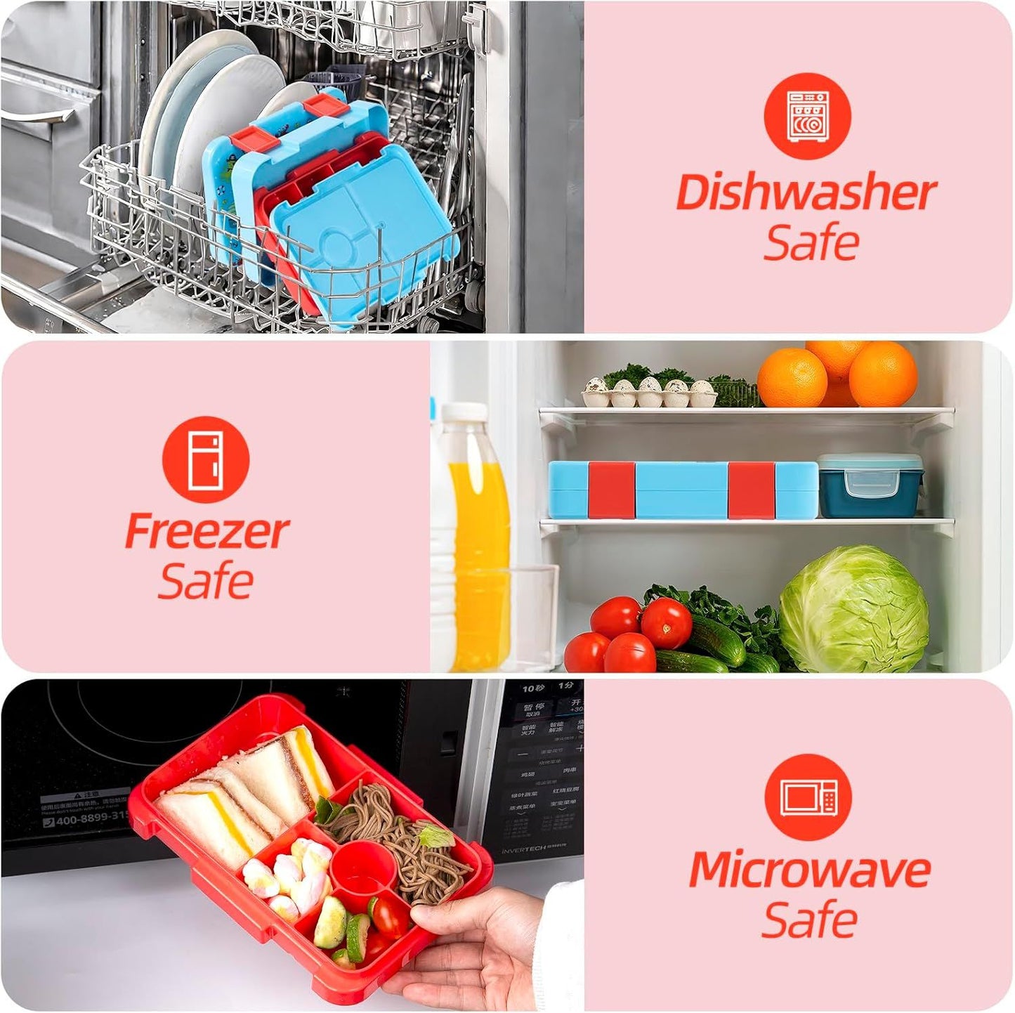 Kids Bento Lunch Box with 6 Compartments, BPA-Free, Microwave & Dishwasher Safe, Leak-Proof for School & Picnics (Blue)