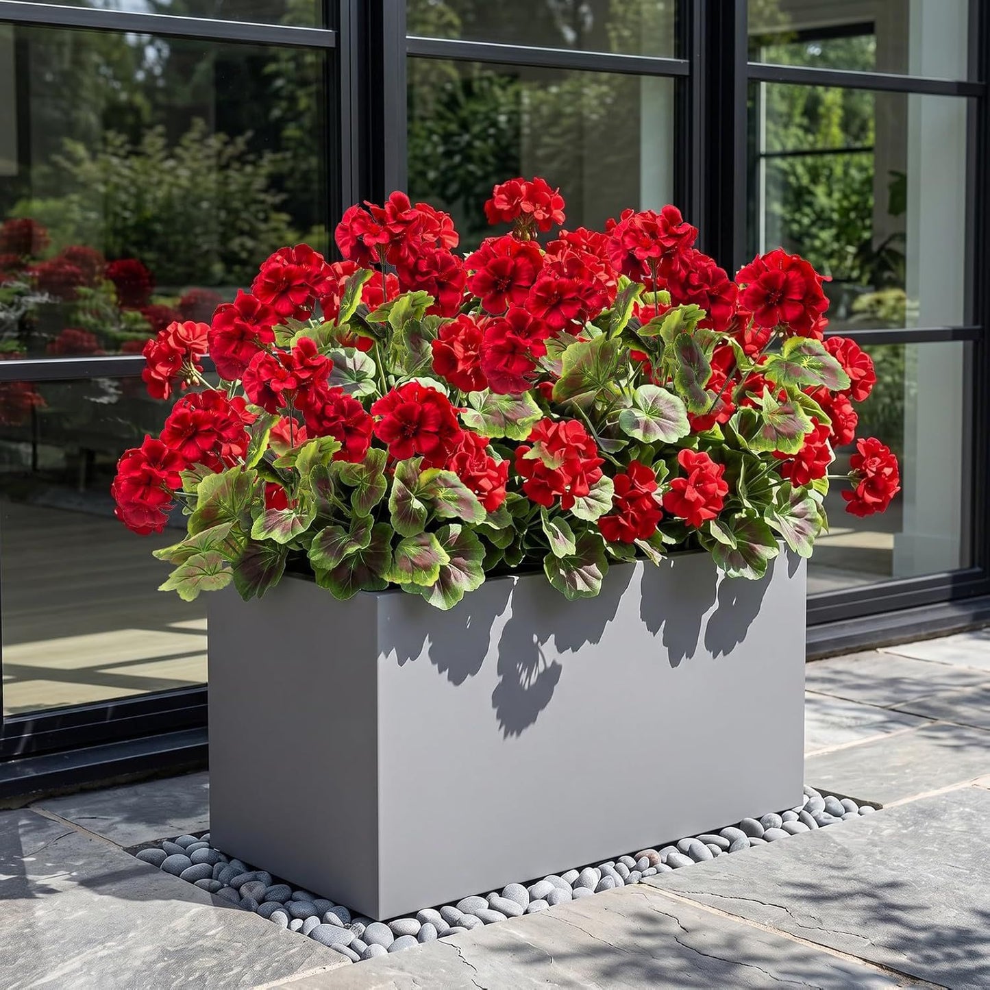 8 Pcs Artificial Red Geranium Silk Flowers for Outdoor Patio Garden & Indoor Home Decor (Red)