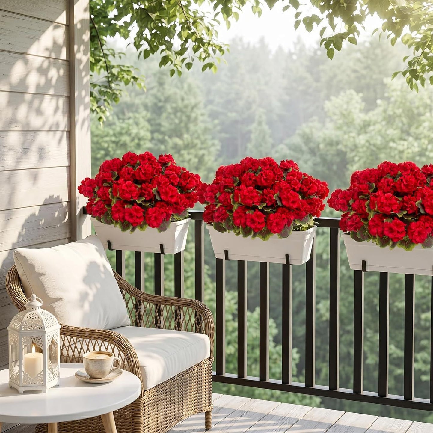 8 Pcs Artificial Red Geranium Silk Flowers for Outdoor Patio Garden & Indoor Home Decor (Red)