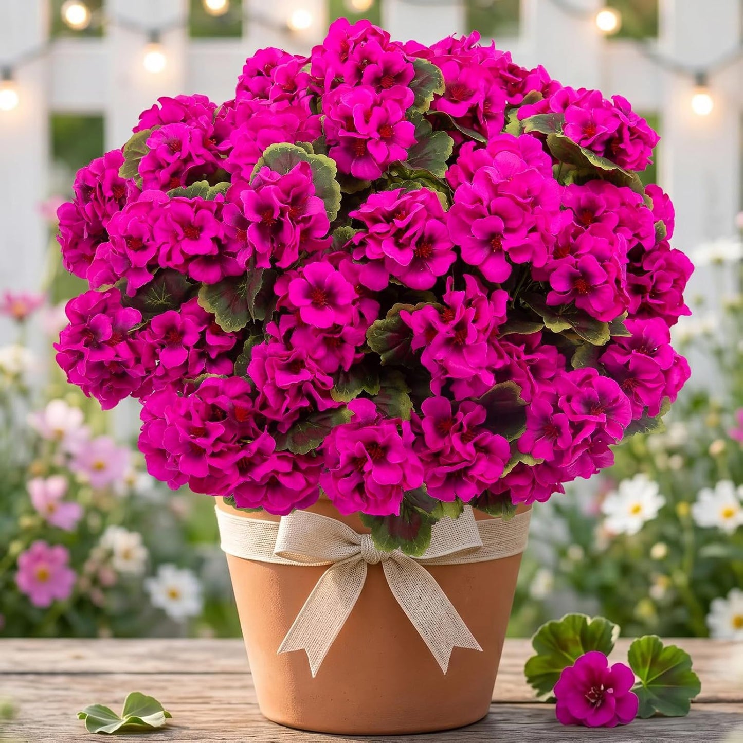 8 Pcs Artificial Red Geranium Silk Flowers for Outdoor Patio Garden & Indoor Home Decor (Rose Red)