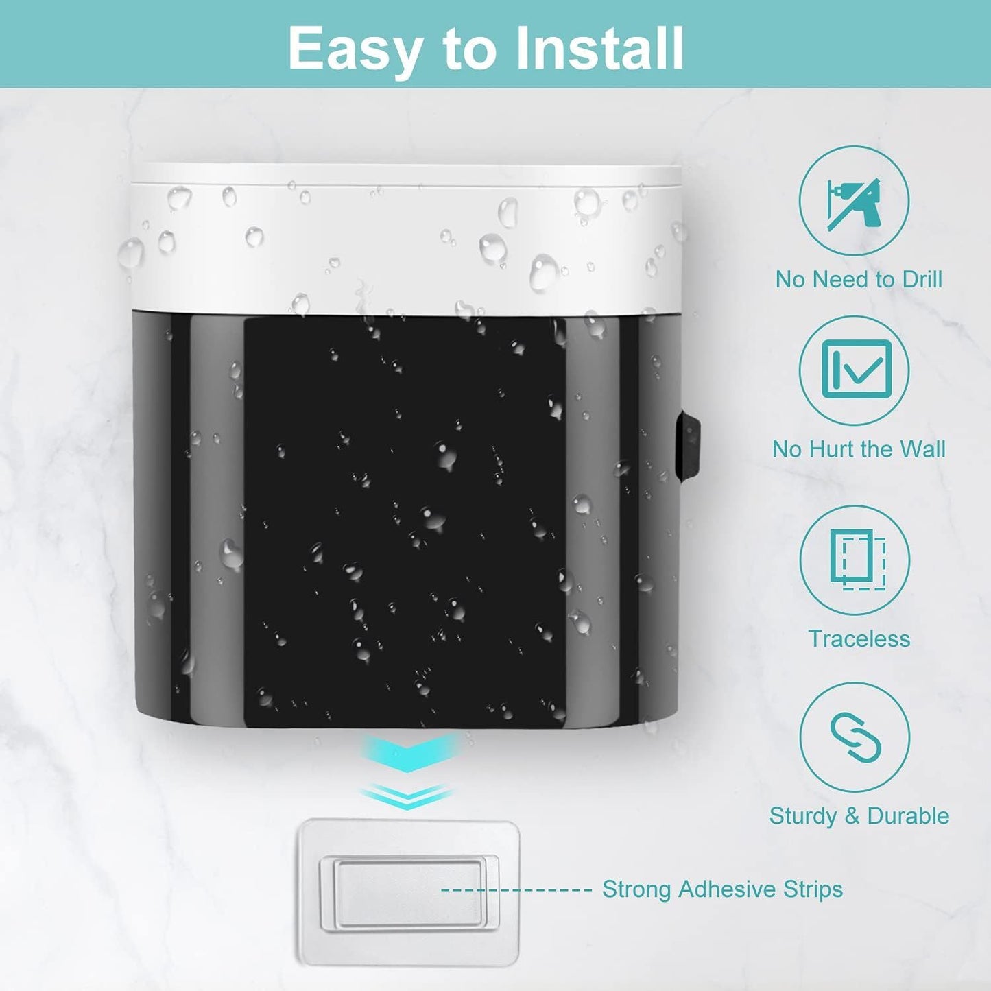 Wall-Mounted Toothbrush Holder & Automatic Toothpaste Dispenser with Magnetic Dust Cover for Family Bathroom (Black)