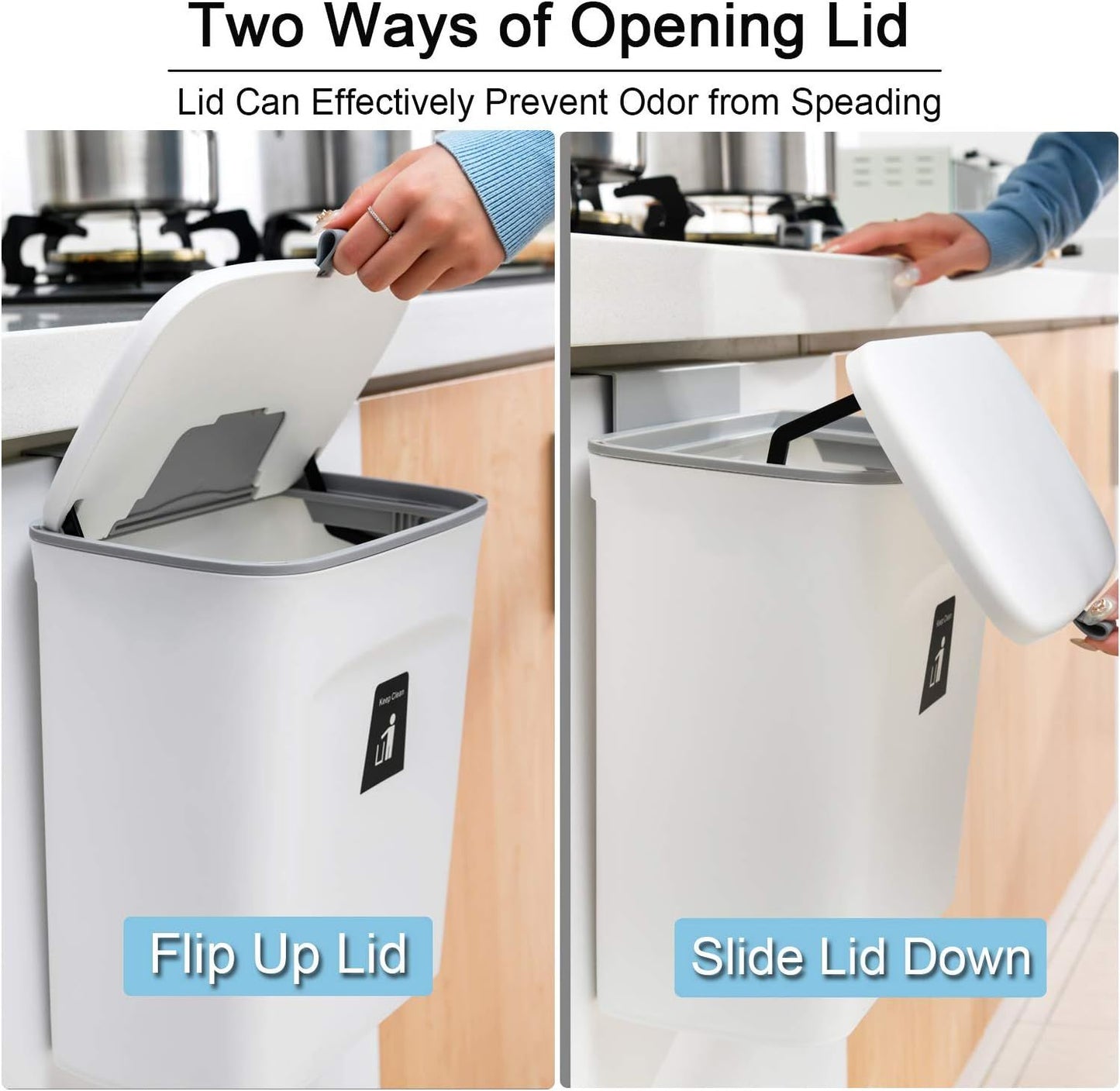 Hanging Kitchen Compost Bin with Lid for Cabinet Door or Wall, No-Drill Adhesive Mount, Odor-Proof & Space-Saving (White)