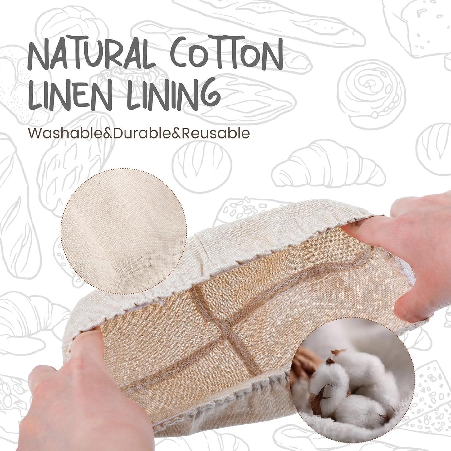 2 Pack Oval Sourdough Proofing Basket Set with Linen Liner, Natural Rattan Bread Fermentation Bowl for Artisan Baking, Splinter-Free Dough Rising Basket for Home Bakers (10 inch,Beige)