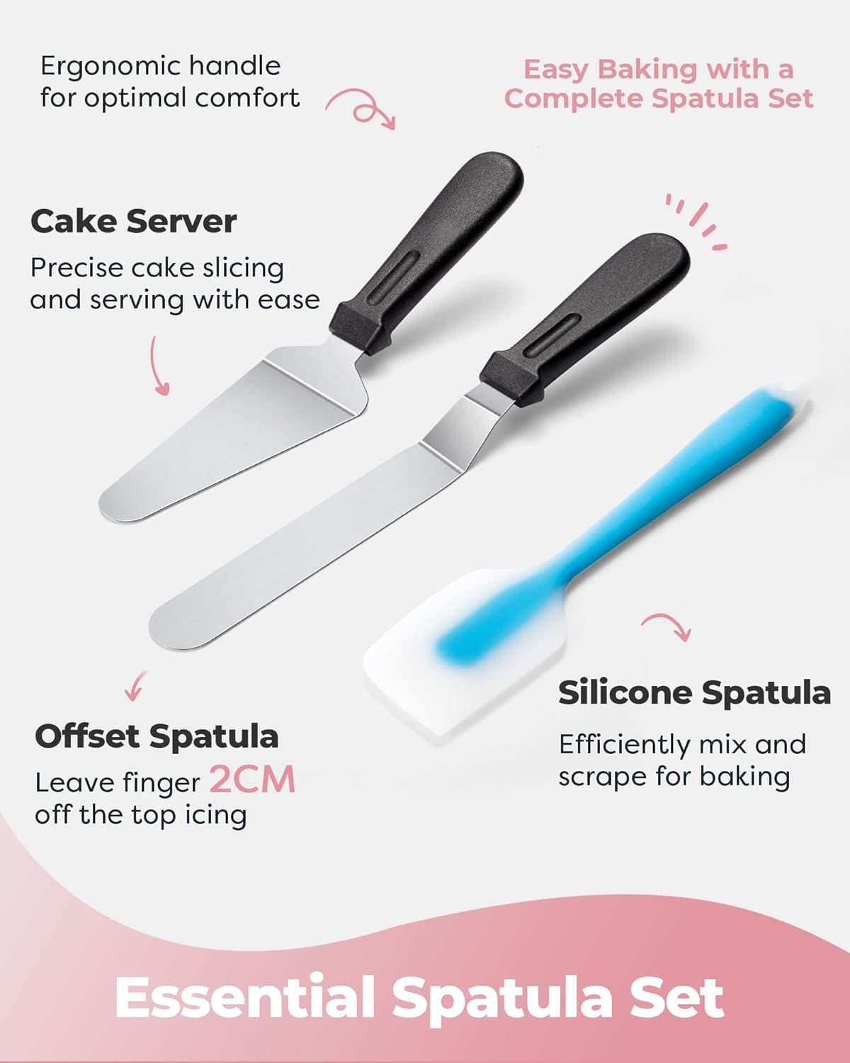 Premium Aluminum Alloy Cake Turntable Set with 3 Icing Scrapers, Offset & Silicone Spatulas, Non-Slip Base for Smooth Frosting, Professional Baking & Decorating Kit for Home Bakers (Pink)