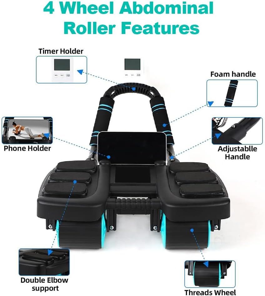 Automatic Rebound Ab Roller with Six-Point Elbow Support & Phone Holder for Home Gym Core Workout (Black)