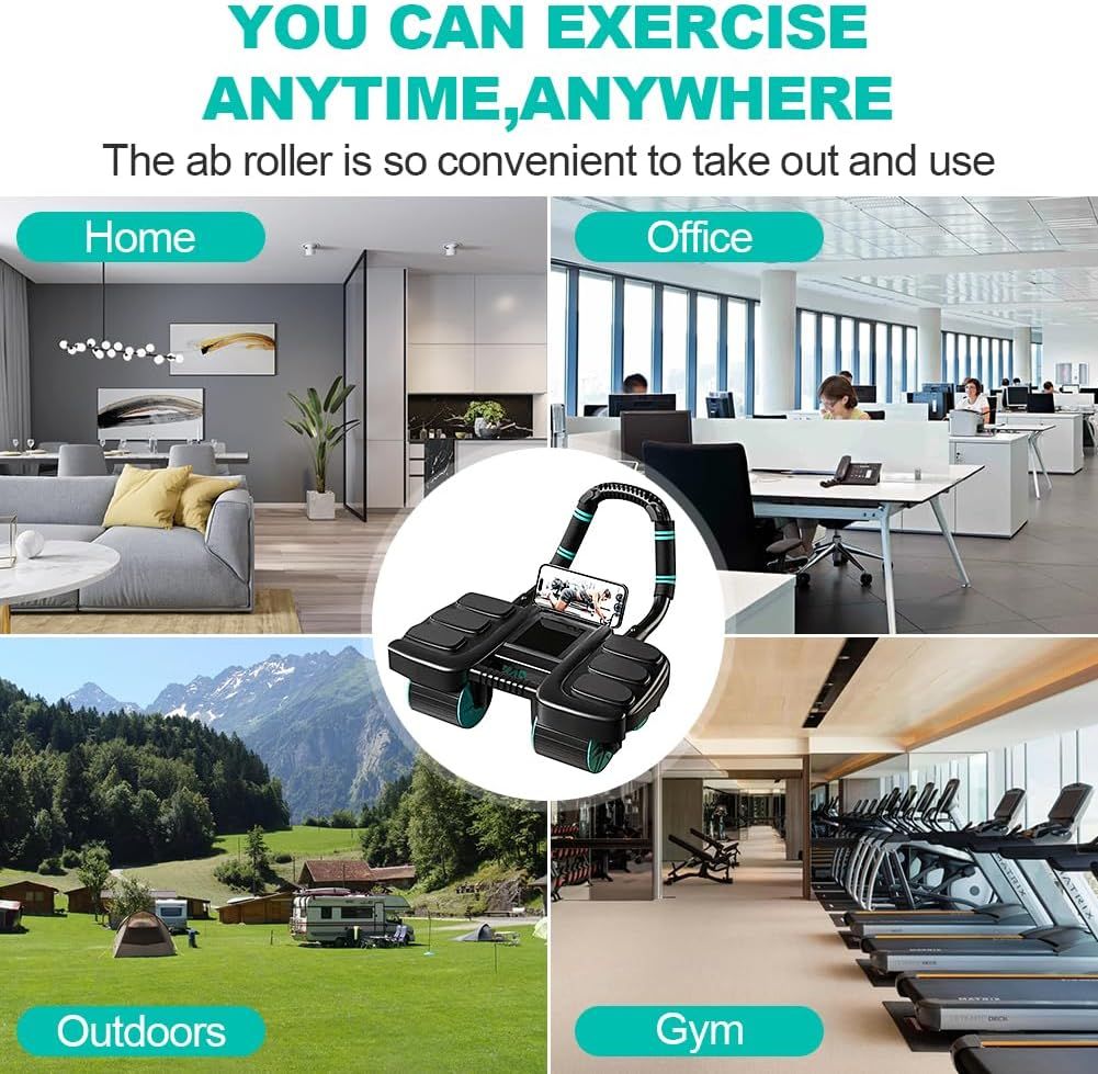 Automatic Rebound Ab Roller with Six-Point Elbow Support & Phone Holder for Home Gym Core Workout (Black)