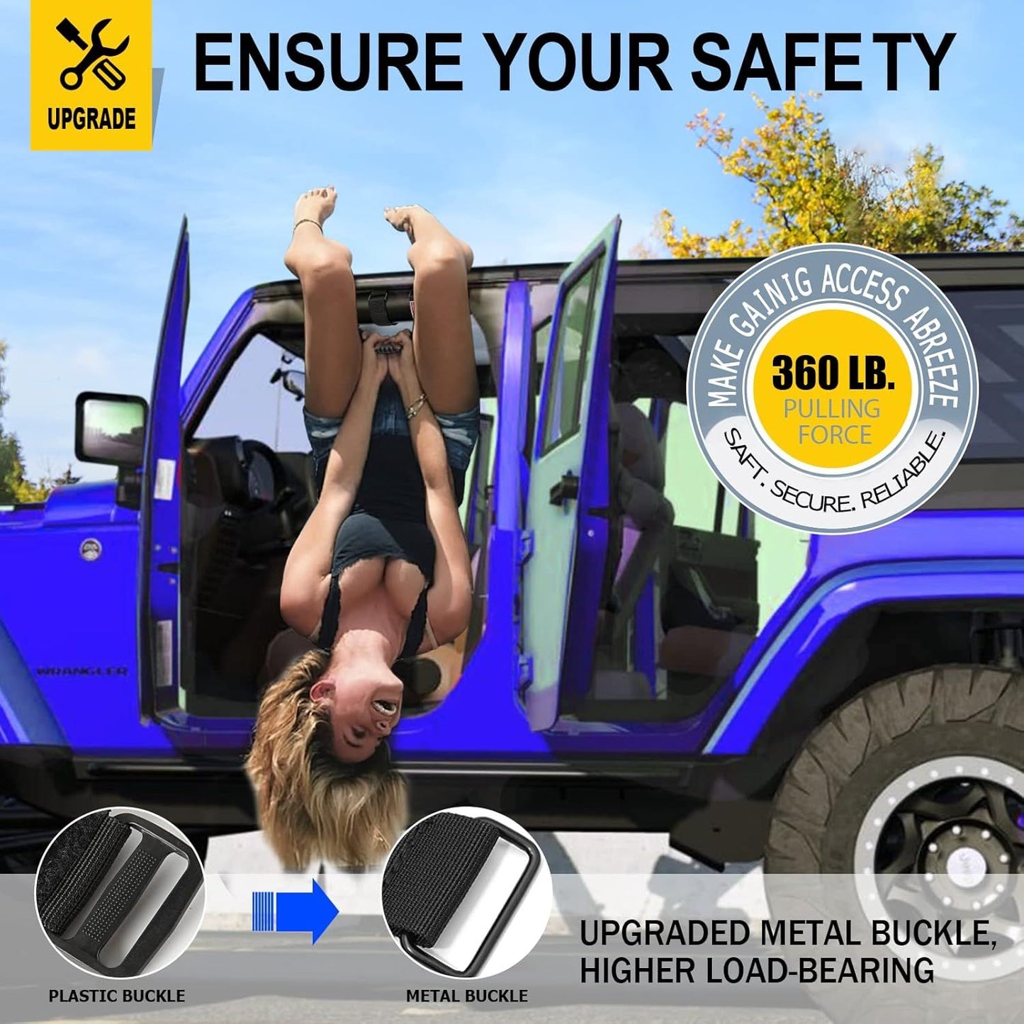 2-Pack Heavy Duty Roll Bar Grab Handles for Jeep Wrangler & Off-Road Vehicles, Easy Install Non-Destructive Safety Grip for Entry Exit (Black)