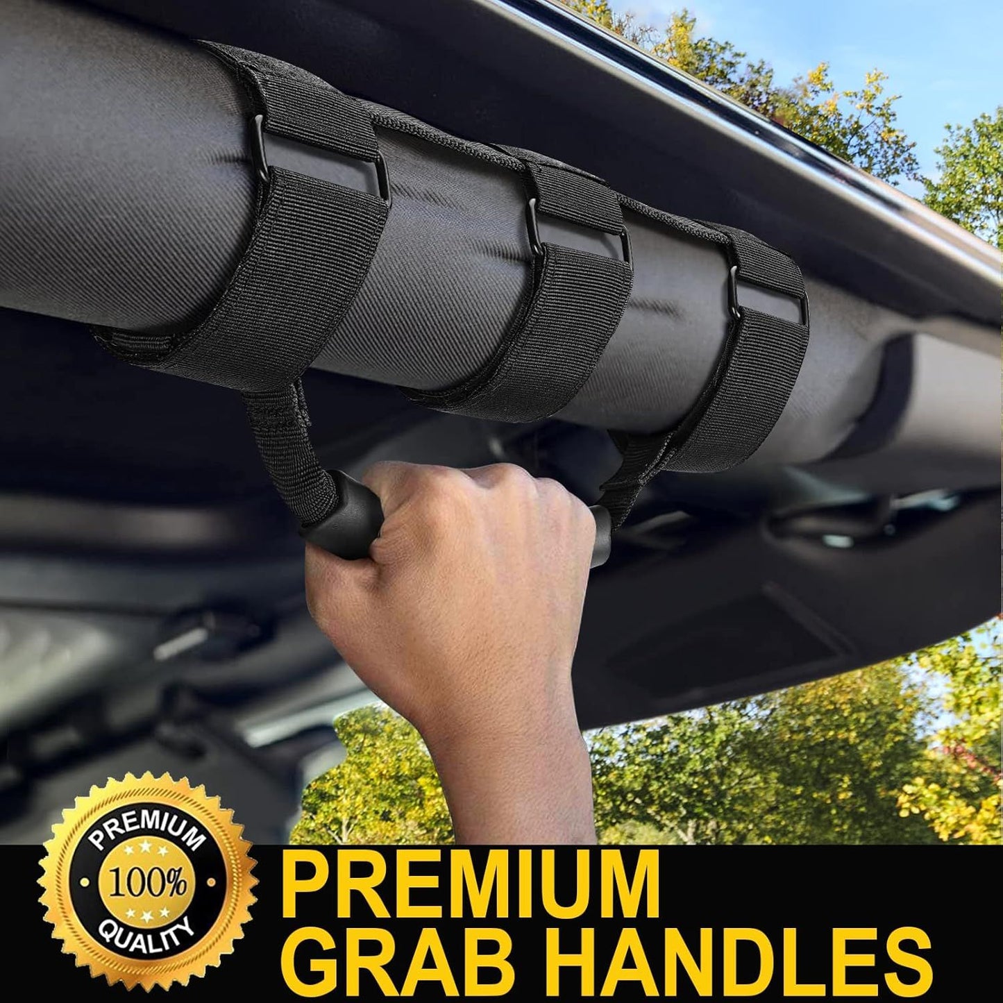 2-Pack Heavy Duty Roll Bar Grab Handles for Jeep Wrangler & Off-Road Vehicles, Easy Install Non-Destructive Safety Grip for Entry Exit (Black)