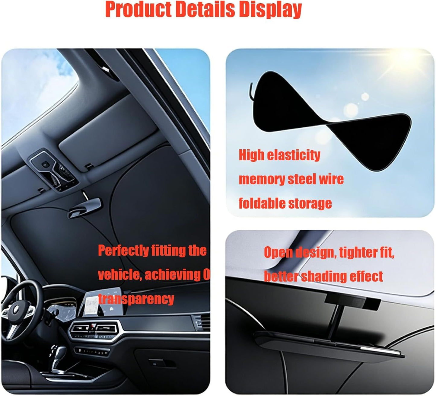 Universal Front Windshield Sun Shade for Cars SUVs Trucks, Heat Insulation UV Protection Foldable Visor 145x80cm (Silver)
