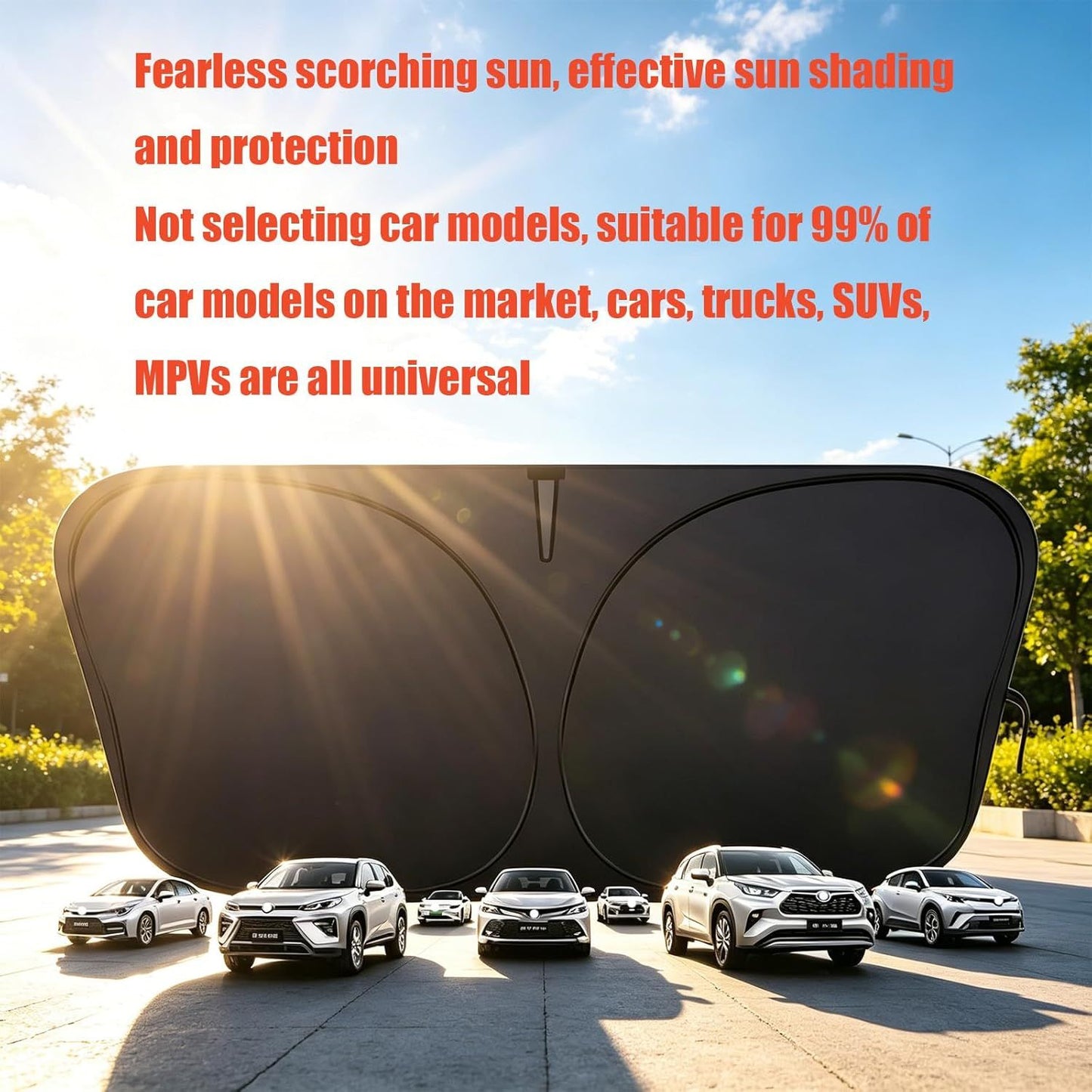 Universal Front Windshield Sun Shade for Cars SUVs Trucks, Heat Insulation UV Protection Foldable Visor 145x80cm (Silver)