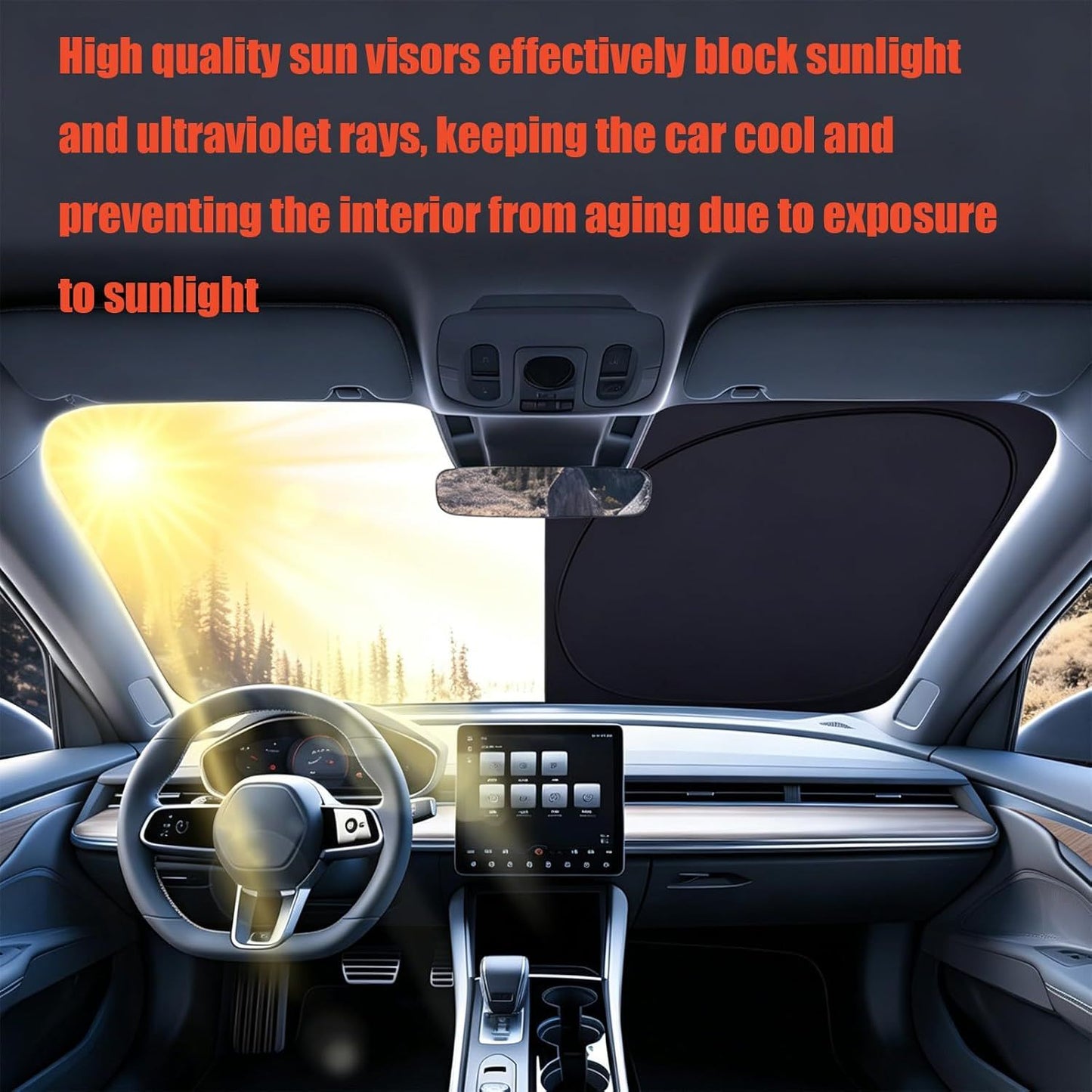 Universal Front Windshield Sun Shade for Sedans & Compact SUVs, Heat Insulation UV Protection Foldable Visor 140x70cm (Silver)