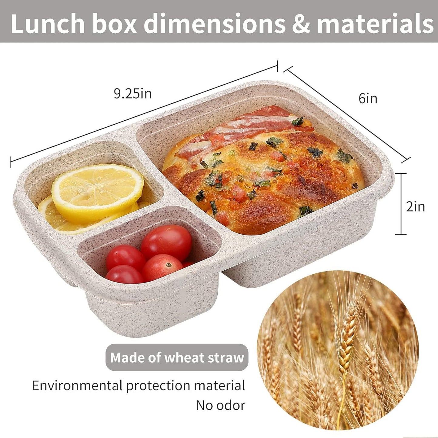 4-Pack Wheat Straw Bento Box Set with 3 Compartments for Meal Prep, Office & School Lunch, Microwave Safe (Pink Green Blue Beige)