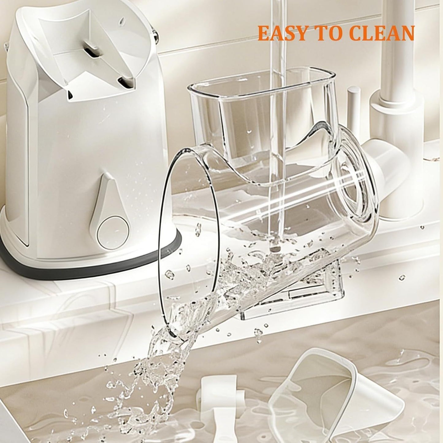 5-in-1 Hand Crank Rotary Vegetable Slicer & Grater with 10 Blades, Hidden Storage Box for Kitchen Food Prep (White)