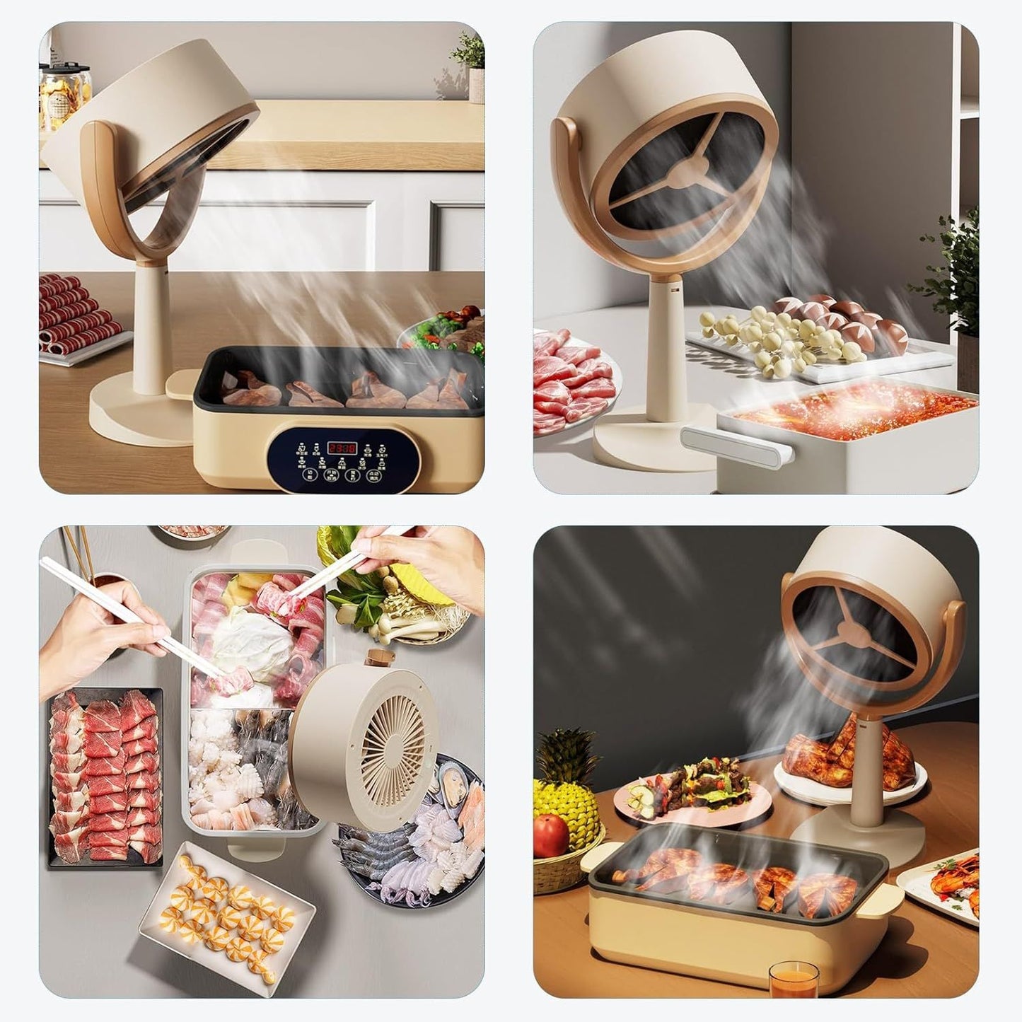 Portable Desktop Smoke Purifier Fan with Strong Suction, USB Rechargeable Mini Exhaust Hood for Home Kitchen BBQ Office Travel Includes 12 Filters (Beige)