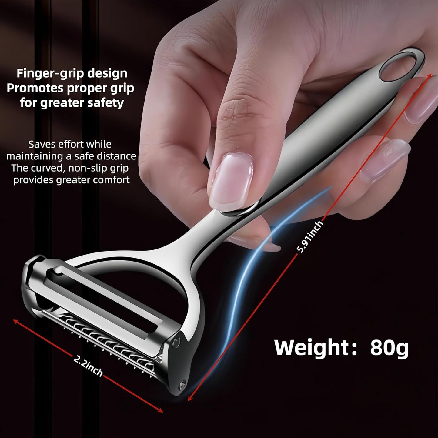 Premium Zinc Alloy Multifunctional Vegetable Peeler with Rotating Serrated Blade, Ergonomic Handle for Kitchen Food Prep, Julienne Shredding, and Potato Peeling (Silver)