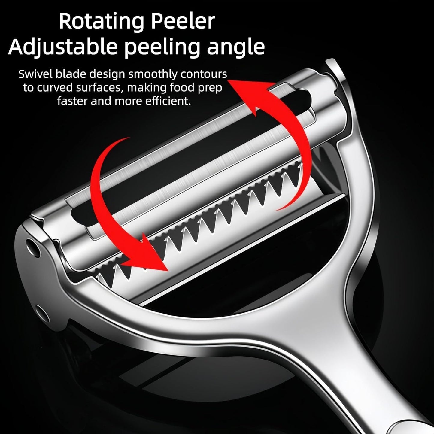 Premium Zinc Alloy Multifunctional Vegetable Peeler with Rotating Serrated Blade, Ergonomic Handle for Kitchen Food Prep, Julienne Shredding, and Potato Peeling (Silver)
