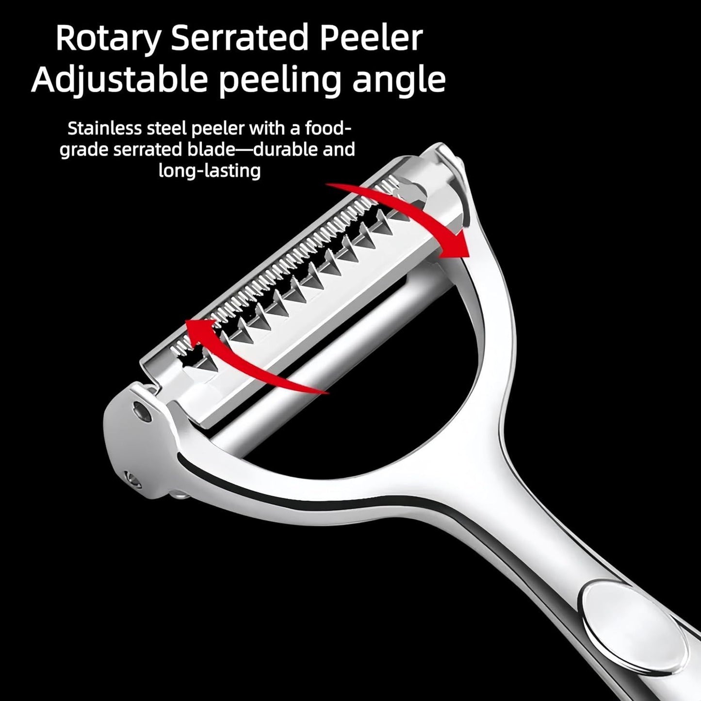 Premium Zinc Alloy Multifunctional Vegetable Peeler with Rotating Serrated Blade, Ergonomic Handle for Kitchen Food Prep, Julienne Shredding, and Potato Peeling (Silver)