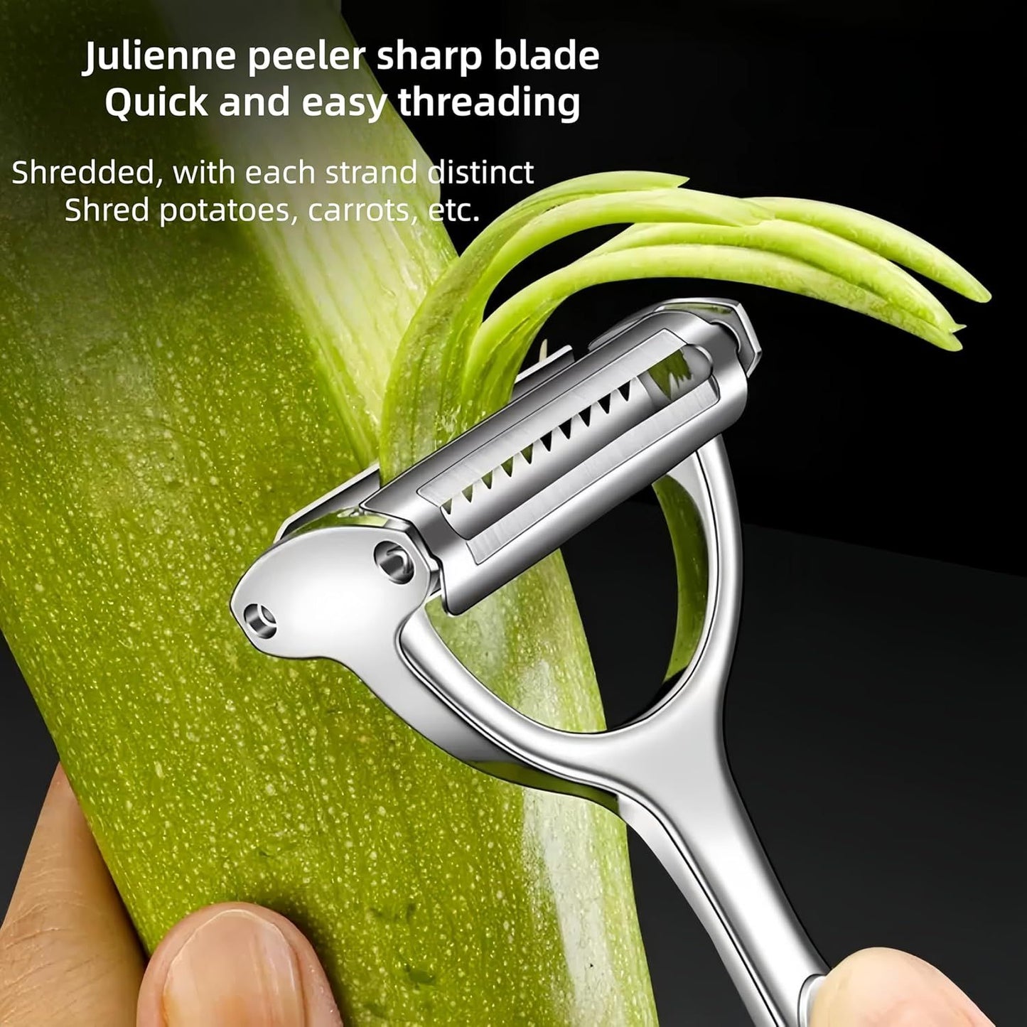 Premium Zinc Alloy Multifunctional Vegetable Peeler with Rotating Serrated Blade, Ergonomic Handle for Kitchen Food Prep, Julienne Shredding, and Potato Peeling (Silver)
