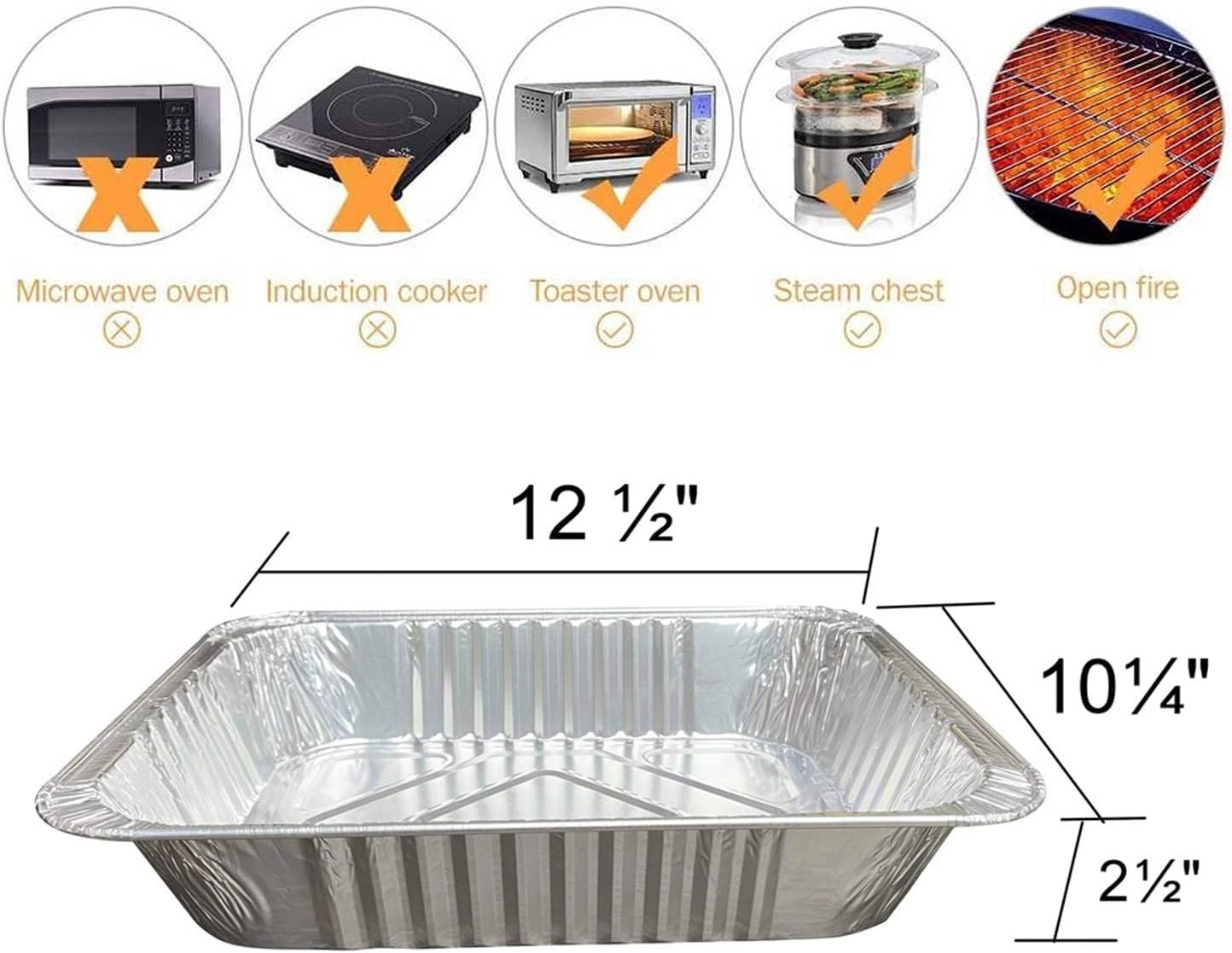 10 Pack Heavy-Duty Disposable Aluminum Foil Pans for Baking, Grilling & Catering – Extra Thick Rectangular Trays for Oven, BBQ & Steam Table Use (Silver)