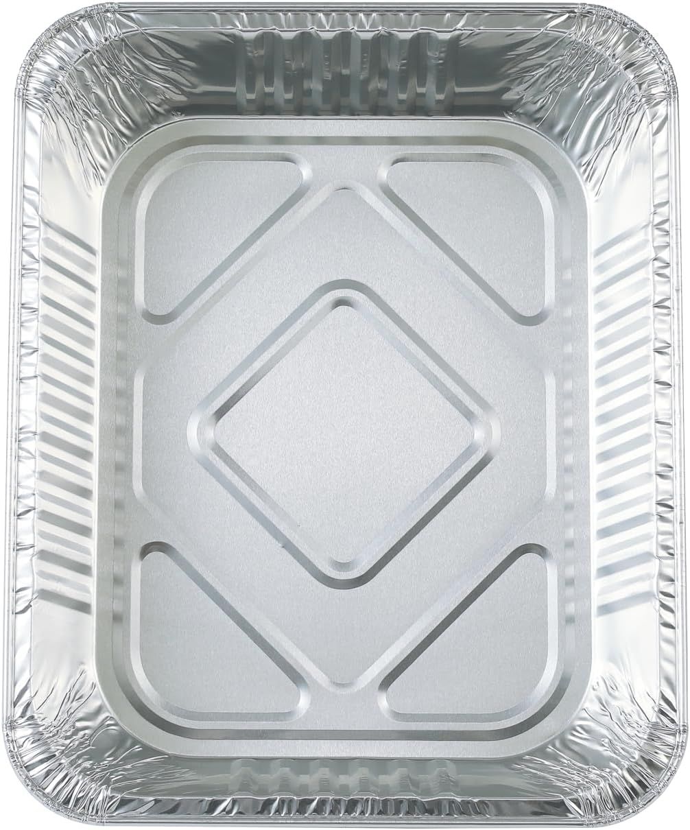 10 Pack Heavy-Duty Disposable Aluminum Foil Pans for Baking, Grilling & Catering – Extra Thick Rectangular Trays for Oven, BBQ & Steam Table Use (Silver)