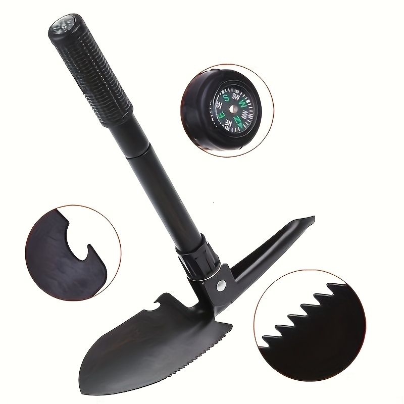 Multifunctional Camping Shovel with Compass for Gardening and Outdoor Adventures-Black