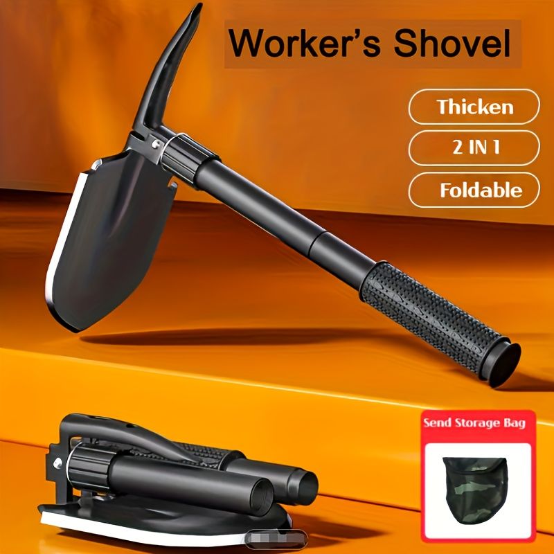 Multifunctional Camping Shovel with Compass for Gardening and Outdoor Adventures-Black
