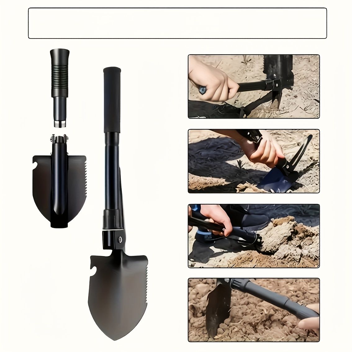 Multifunctional Camping Shovel with Compass for Gardening and Outdoor Adventures-Black