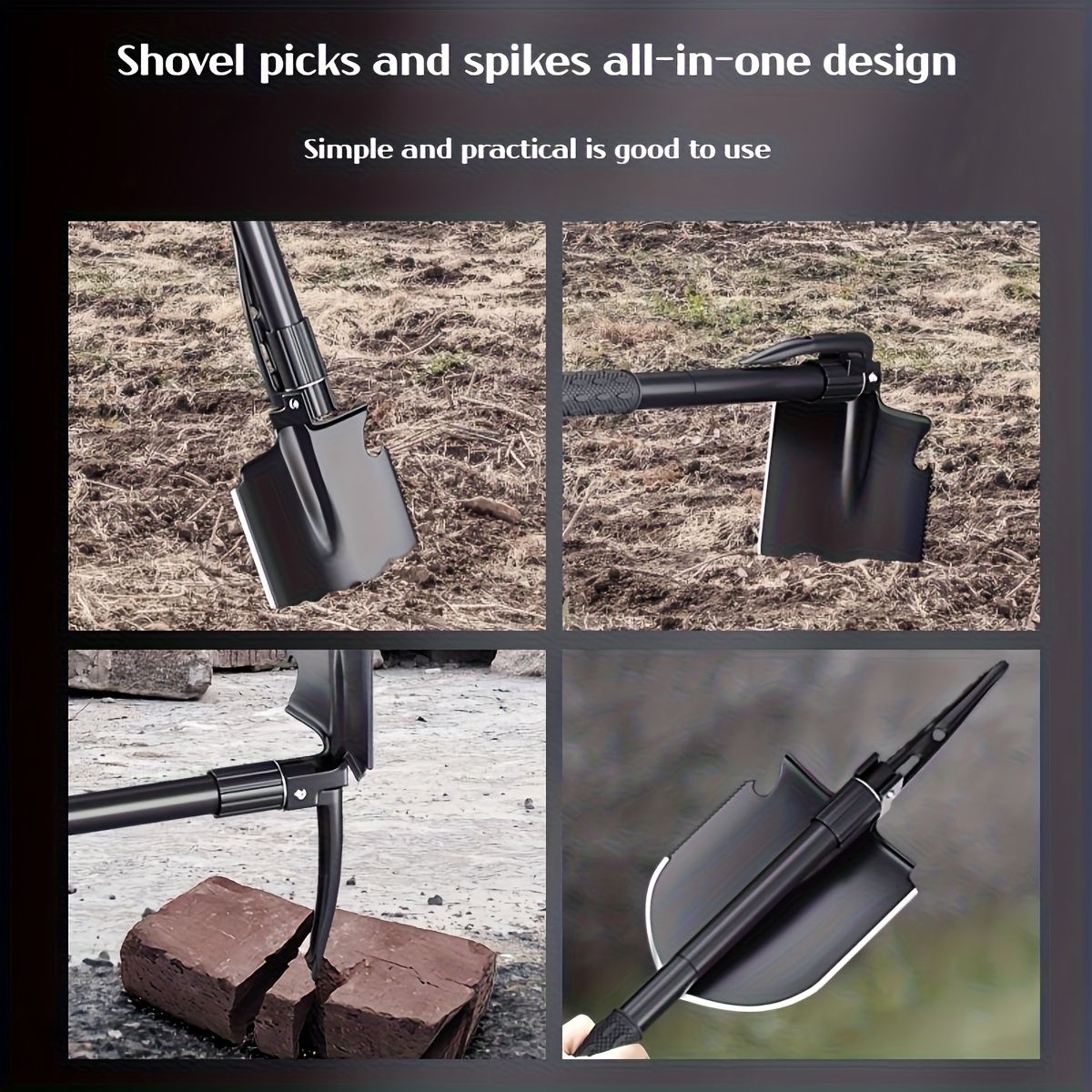 Multifunctional Camping Shovel with Compass for Gardening and Outdoor Adventures-Black