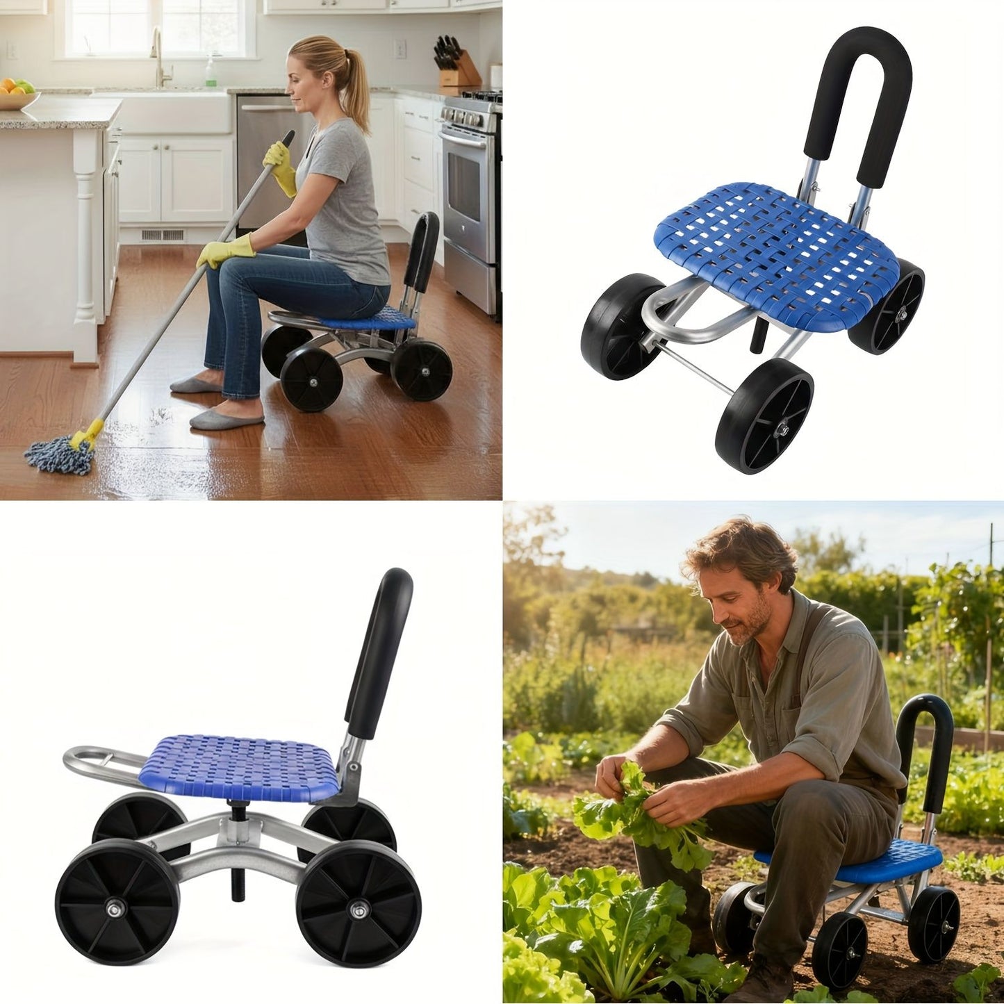garden kneeler, garden seat with wheels, mobile gardening stool, kneeling bench, garden helper, Australia, gardening tool, ergonomic garden seat, garden caddy, outdoor kneeler-Blue