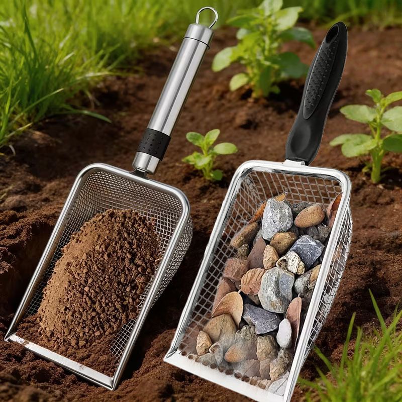 Stainless Steel Garden Sieve Scoop for Soil and Debris Separation-Silver