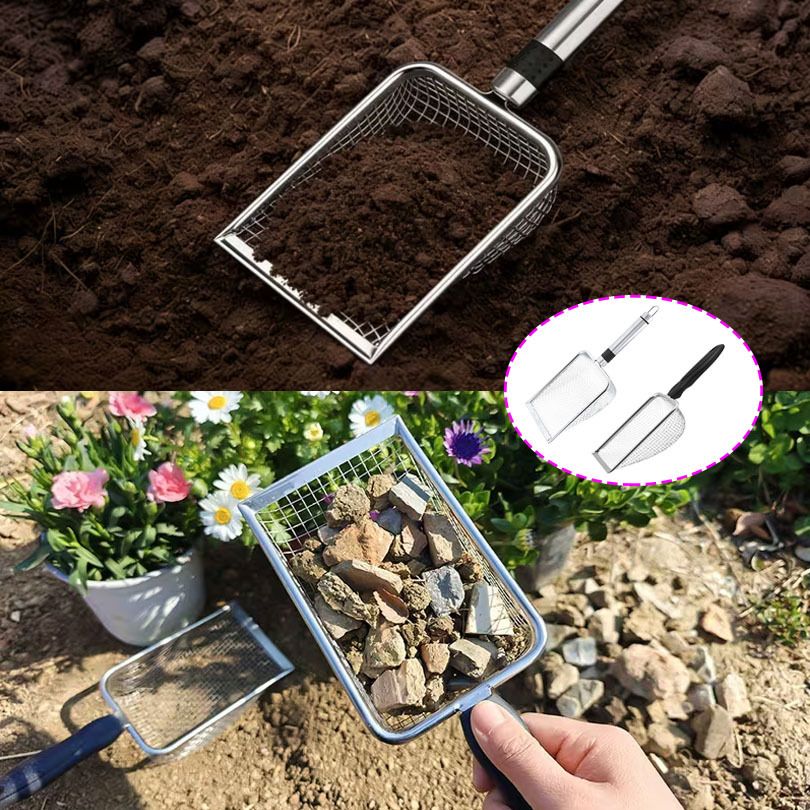 Stainless Steel Garden Sieve Scoop for Soil and Debris Separation-Silver