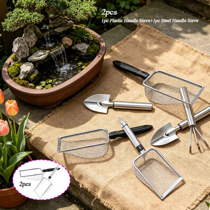 Stainless Steel Garden Sieve Scoop for Soil and Debris Separation-Silver