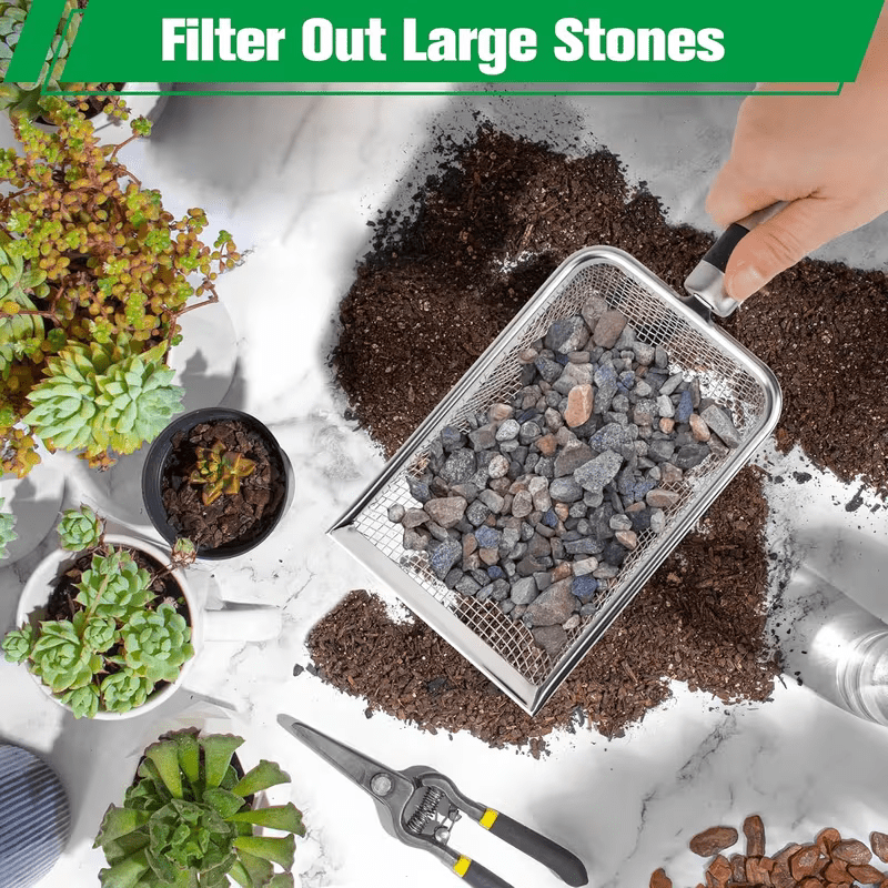 Stainless Steel Garden Sieve Scoop for Soil and Debris Separation-Silver