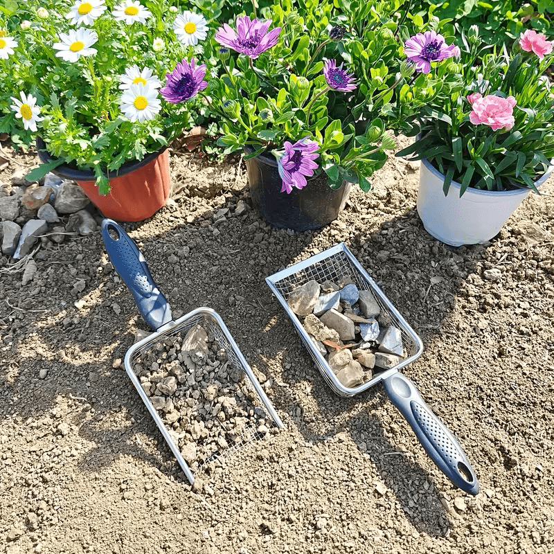 Stainless Steel Garden Sieve Scoop for Soil and Debris Separation-Silver