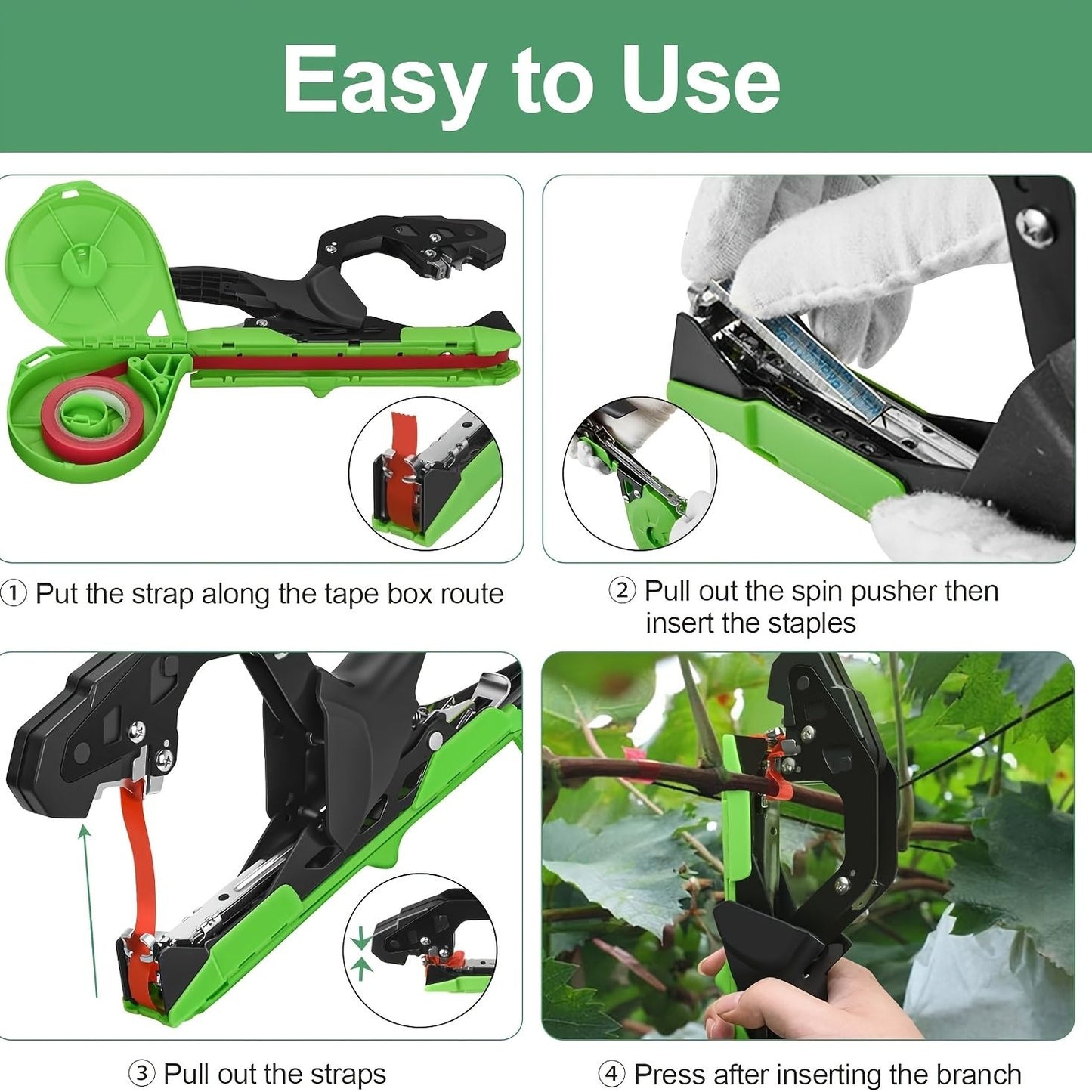 Garden Tape & Staple Gun Set for Plant Tying and Securing, 10000 Staples, 500m Tape-Green