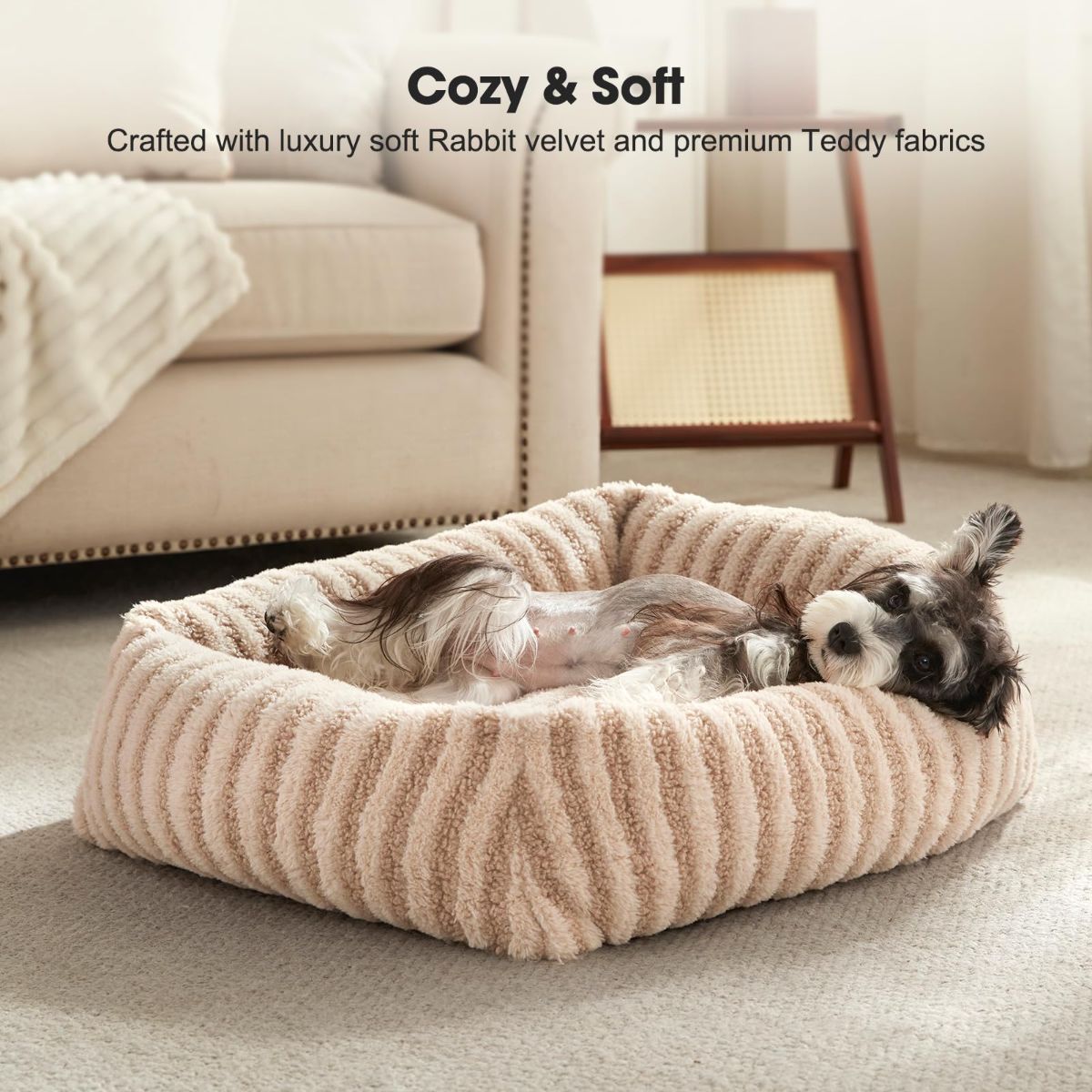 Dog Bed Soft Dog Bed Rabbit Velvet Dog Bed Teddy Fabric Dog Bed Cozy Dog Bed - White - Size 20in*19in