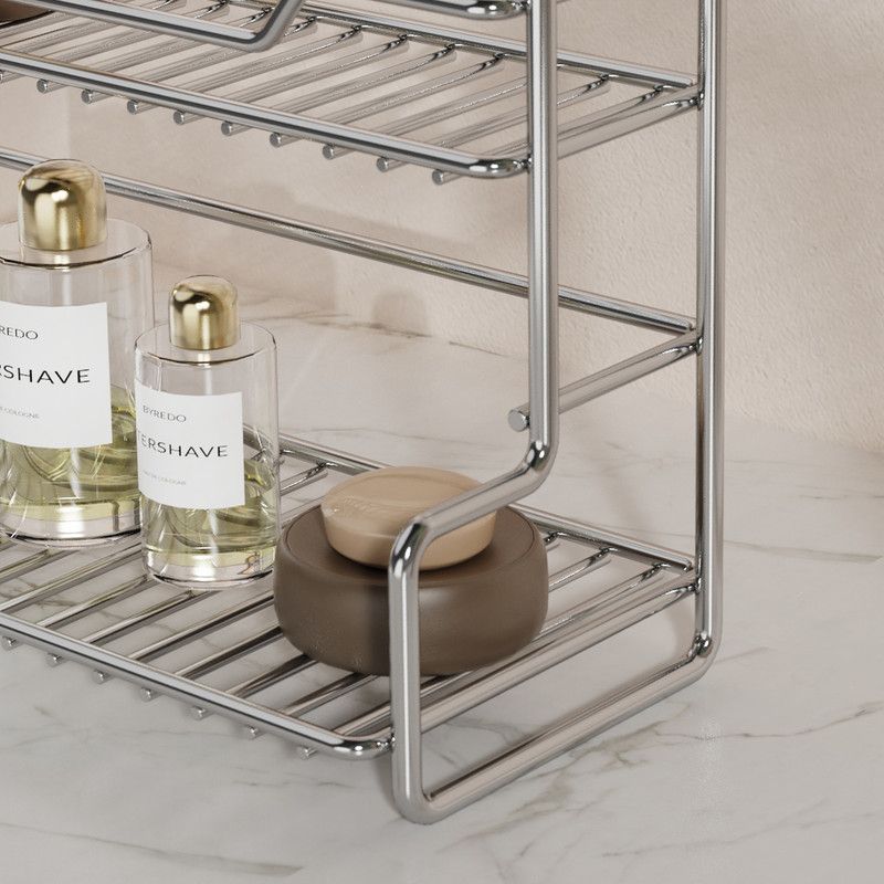 304 Stainless Steel Two Layers Tabletop Storage Rack Kitchen Spice Rack Bathroom Cosmetics Mouthwash Cup Organizer Shelf-Silver