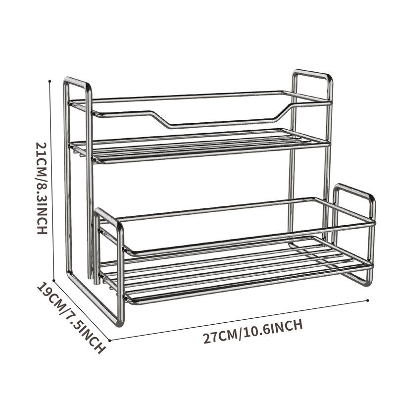 Stainless Steel Two Layers Storage Shelf Kitchen Spice Rack Bathroom Cosmetics Mouthwash Cup Organizer Storage Rack-Silver